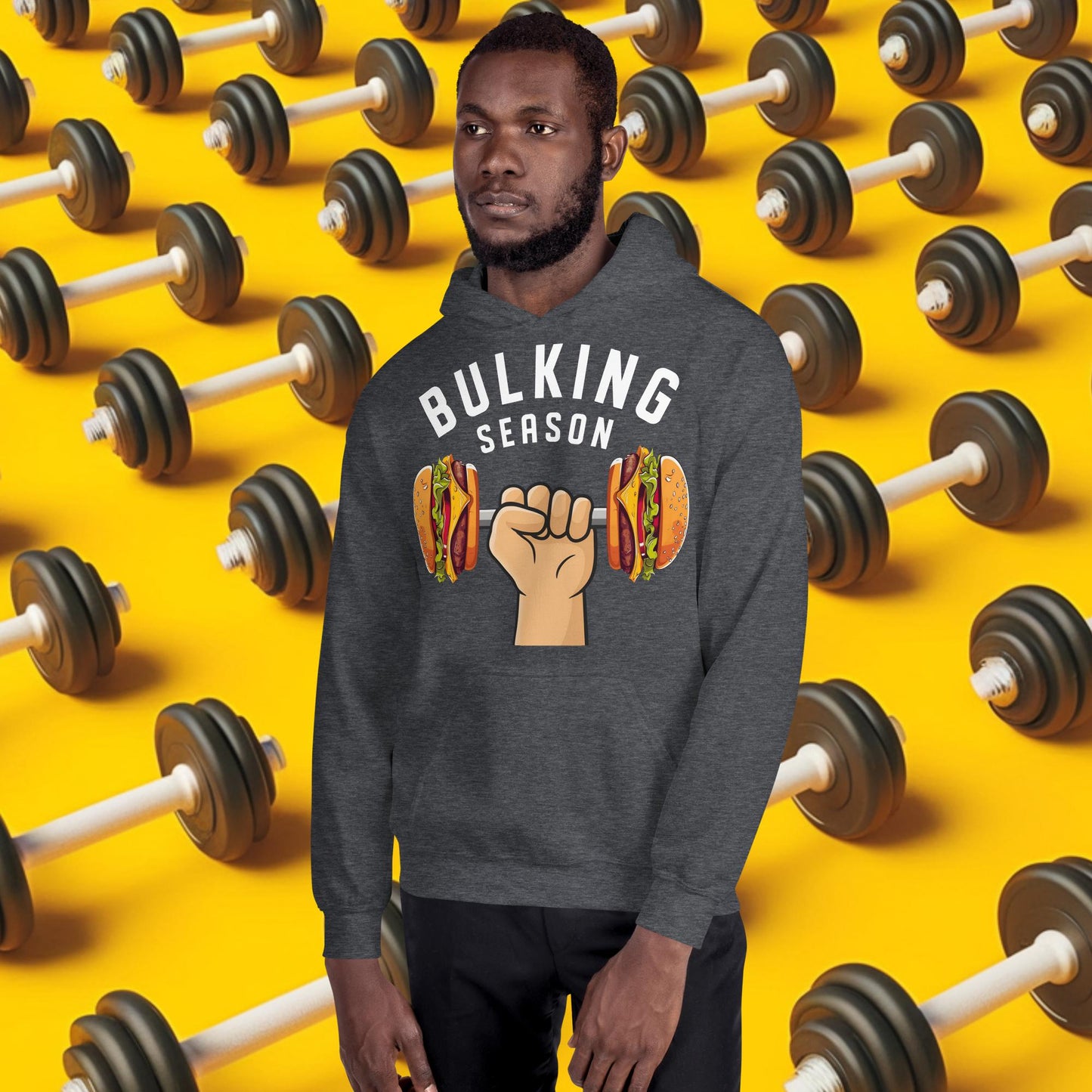 Bulking Season Funny Bulk Diet Gym Workout Fitness Unisex Hoodie Dark Heather Hoodies Bodybuilding Bulking Burgers Fast Food Fitness Gym Workout Next Cult Brand
