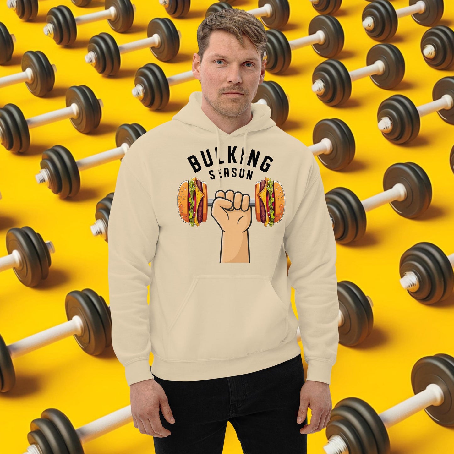 Bulking Season Funny Bulk Diet Gym Workout Fitness Unisex Hoodie Sand Hoodies Bodybuilding Bulking Burgers Fast Food Fitness Gym Workout Next Cult Brand
