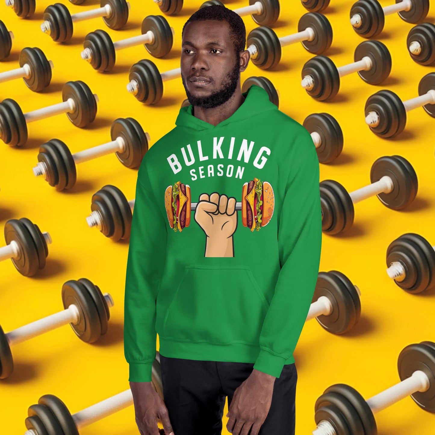 Bulking Season Funny Bulk Diet Gym Workout Fitness Unisex Hoodie Irish Green Hoodies Bodybuilding Bulking Burgers Fast Food Fitness Gym Workout Next Cult Brand