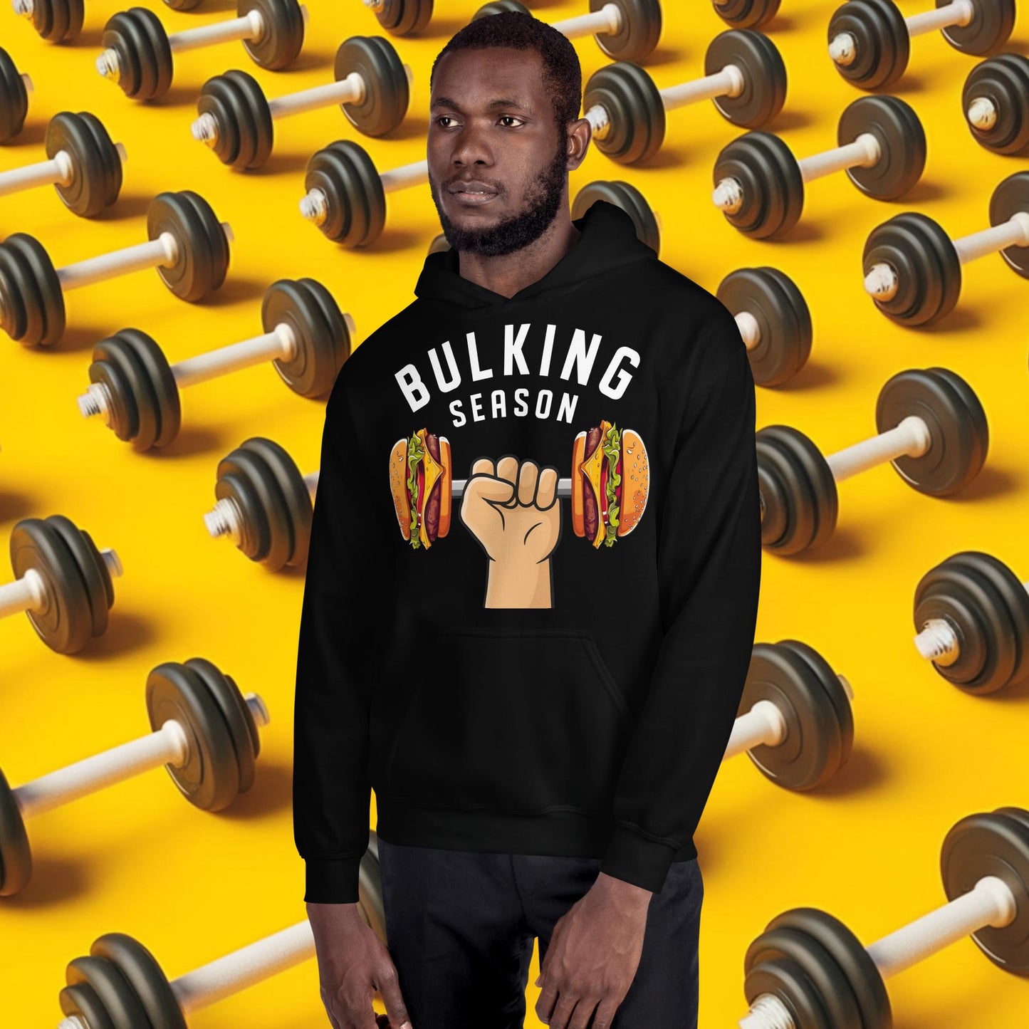 Bulking Season Funny Bulk Diet Gym Workout Fitness Unisex Hoodie Black Hoodies Bodybuilding Bulking Burgers Fast Food Fitness Gym Workout Next Cult Brand