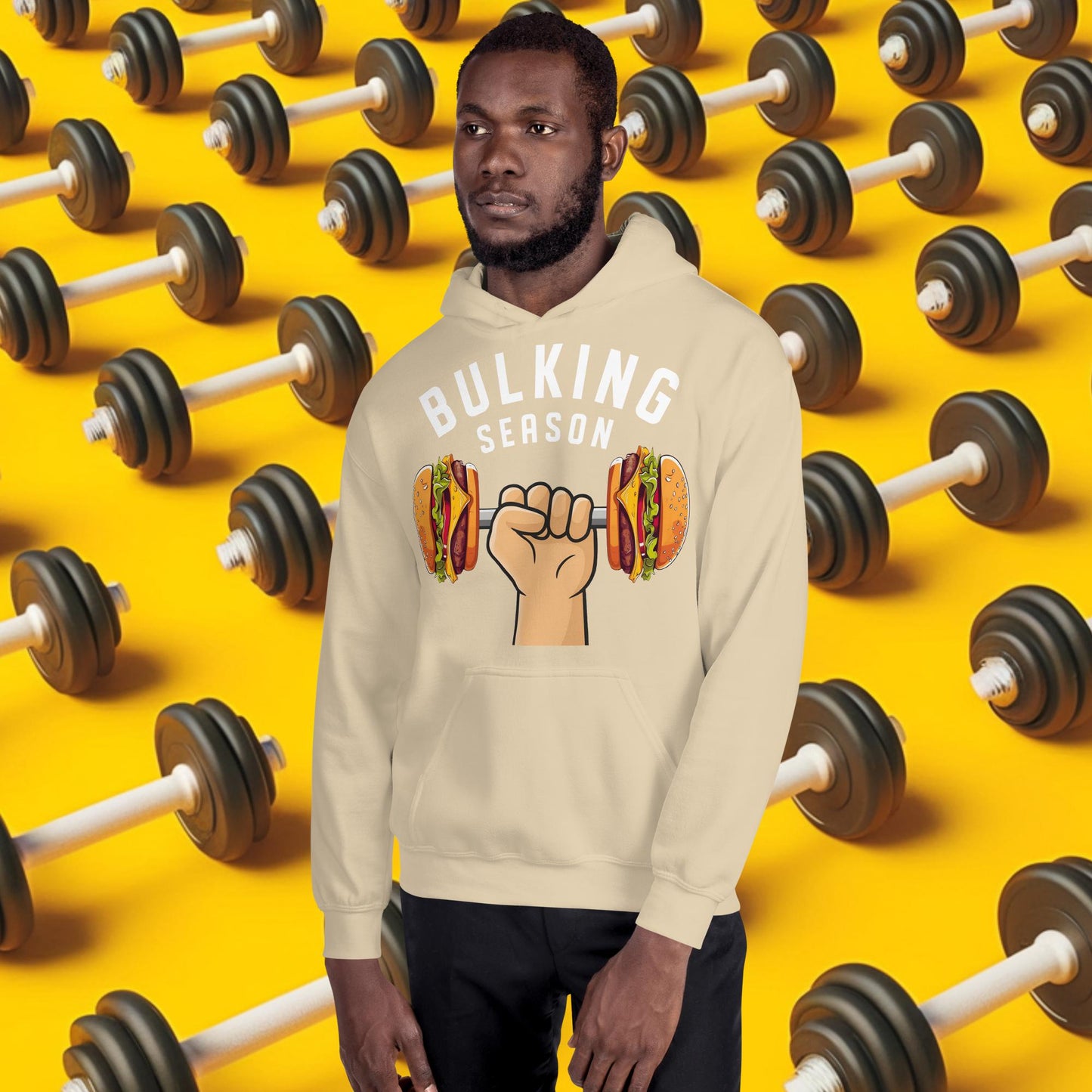 Bulking Season Funny Bulk Diet Gym Workout Fitness Unisex Hoodie Sand Hoodies Bodybuilding Bulking Burgers Fast Food Fitness Gym Workout Next Cult Brand