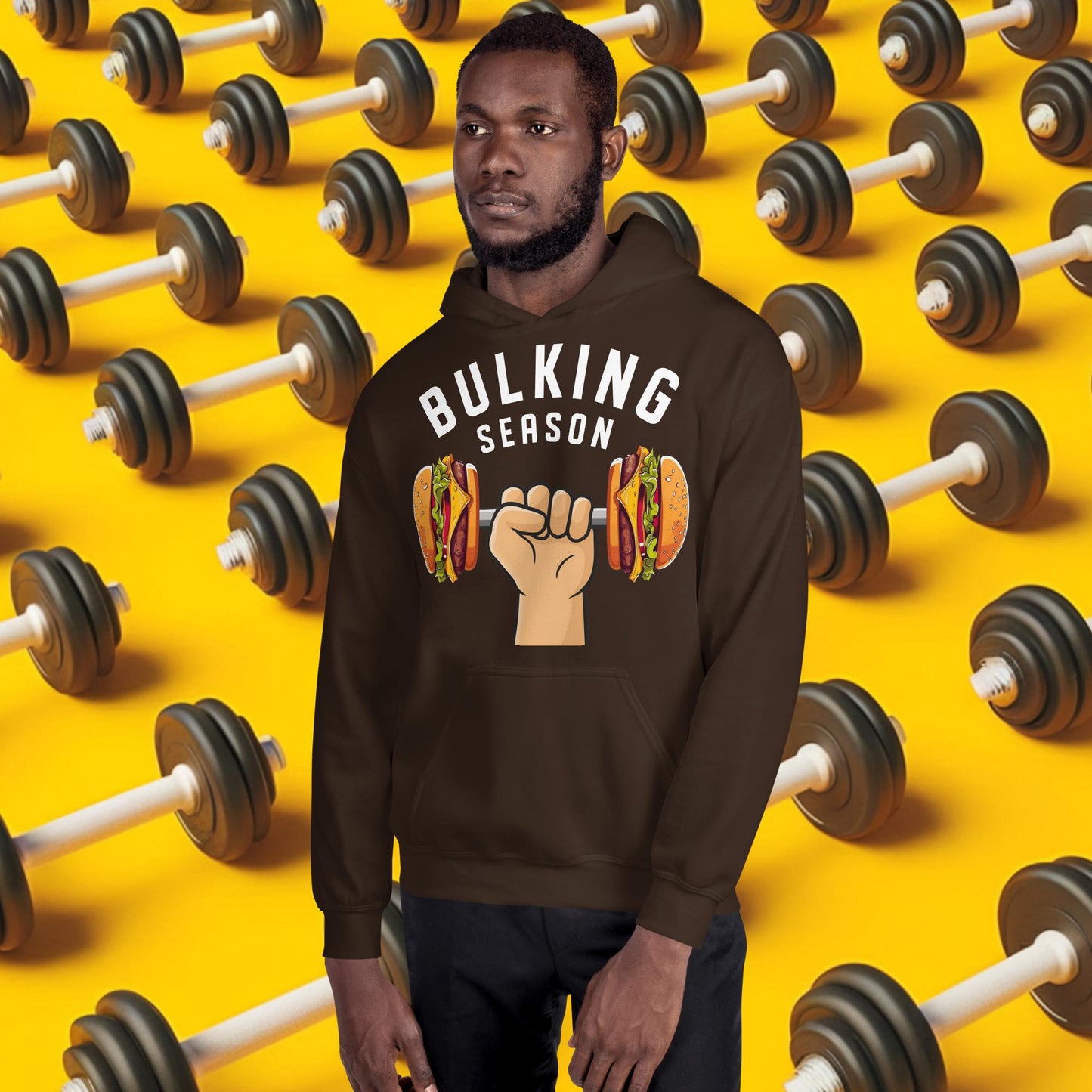 Bulking Season Funny Bulk Diet Gym Workout Fitness Unisex Hoodie Dark Chocolate Hoodies Bodybuilding Bulking Burgers Fast Food Fitness Gym Workout Next Cult Brand
