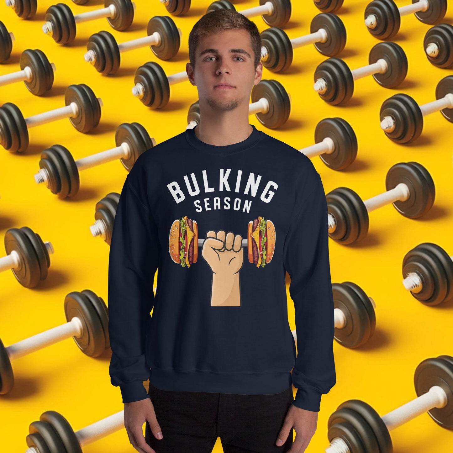 Bulking Season Funny Bulk Diet Gym Workout Fitness Unisex Sweatshirt Navy Sweatshirts Bodybuilding Bulking Burgers Fast Food Fitness Gym Workout Next Cult Brand