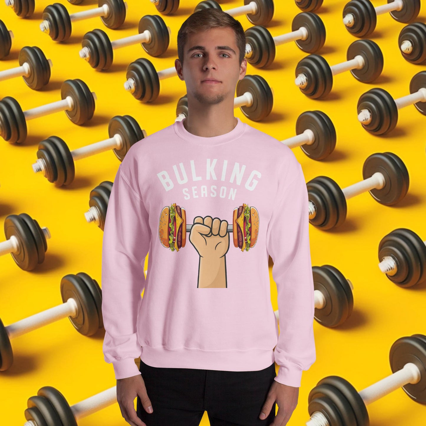 Bulking Season Funny Bulk Diet Gym Workout Fitness Unisex Sweatshirt Light Pink Sweatshirts Bodybuilding Bulking Burgers Fast Food Fitness Gym Workout Next Cult Brand