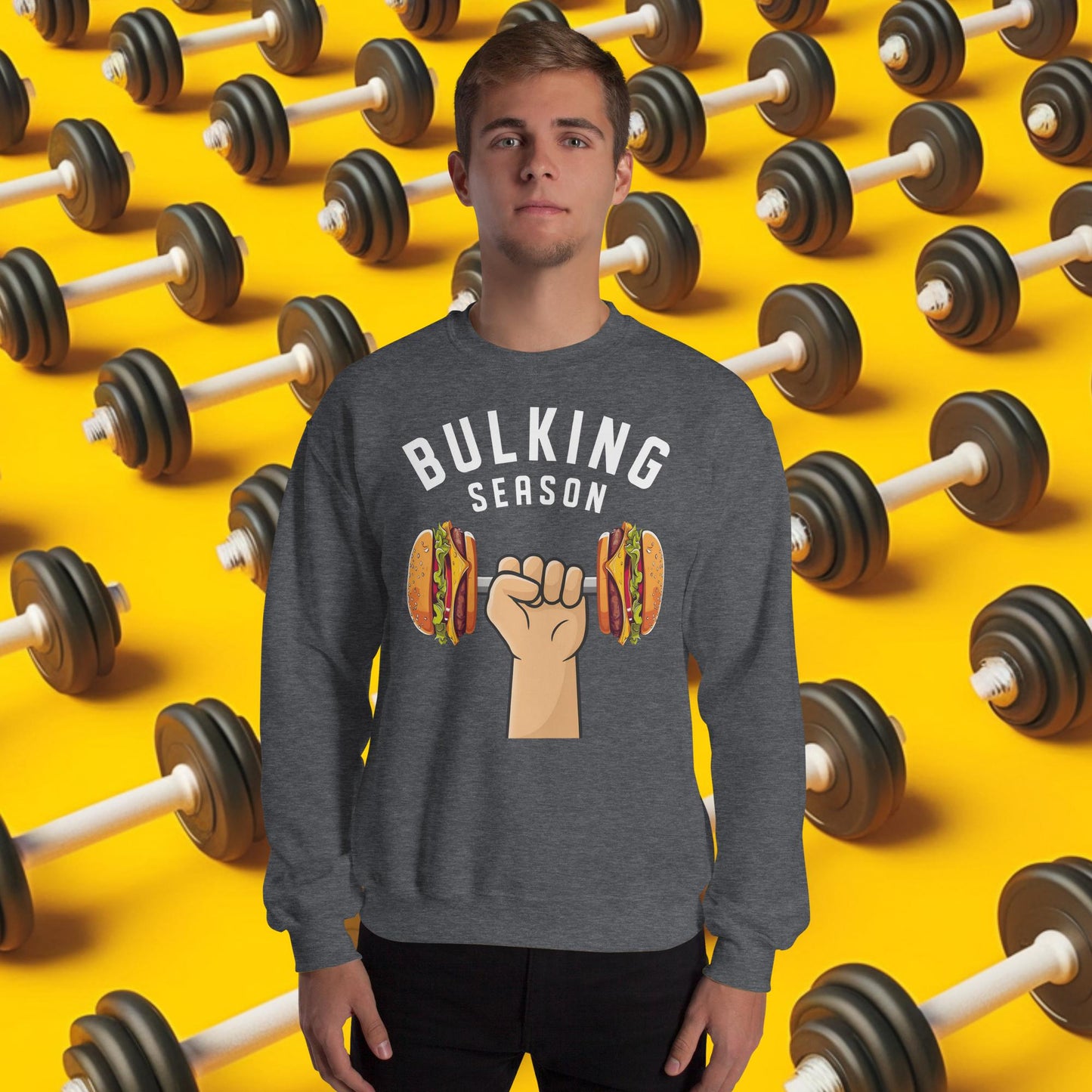 Bulking Season Funny Bulk Diet Gym Workout Fitness Unisex Sweatshirt Dark Heather Sweatshirts Bodybuilding Bulking Burgers Fast Food Fitness Gym Workout Next Cult Brand