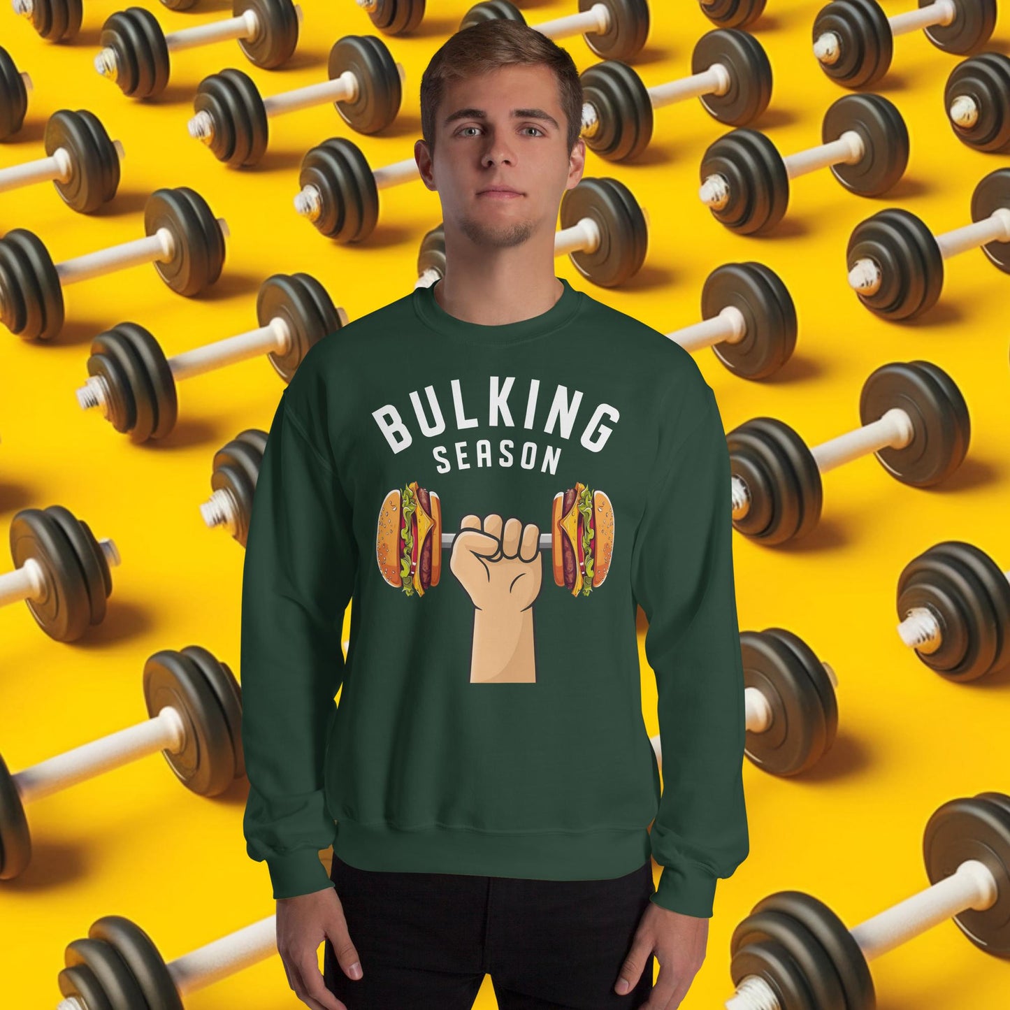 Bulking Season Funny Bulk Diet Gym Workout Fitness Unisex Sweatshirt Forest Green Sweatshirts Bodybuilding Bulking Burgers Fast Food Fitness Gym Workout Next Cult Brand