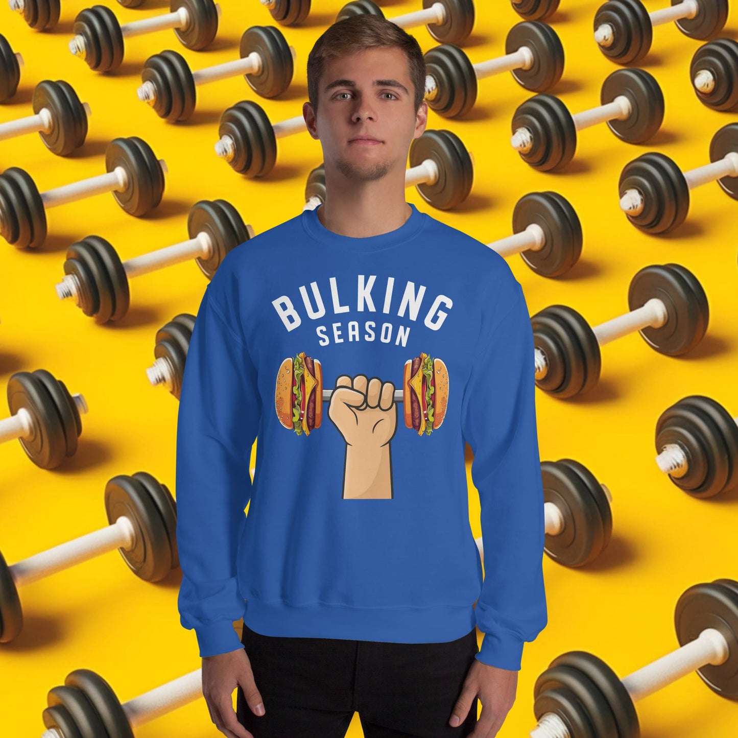 Bulking Season Funny Bulk Diet Gym Workout Fitness Unisex Sweatshirt Royal Sweatshirts Bodybuilding Bulking Burgers Fast Food Fitness Gym Workout Next Cult Brand