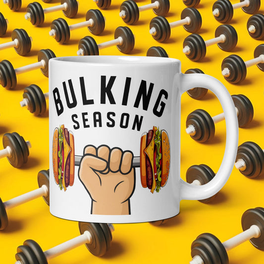 Bulking Season Funny Bulk Diet Gym Workout Fitness White glossy mug Default Title Mugs Bulking Burgers Fast Food Next Cult Brand