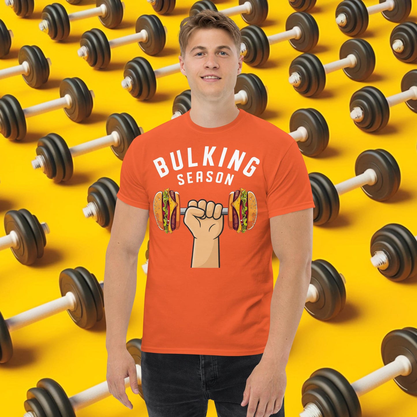 Bulking Season Funny Bulk Diet Gym Workout Fitness tee Orange T-shirts Bodybuilding Bulking Burgers Fast Food Fitness Gym Pump Cover Workout Next Cult Brand