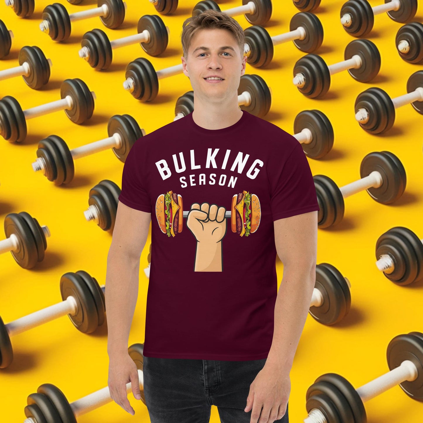 Bulking Season Funny Bulk Diet Gym Workout Fitness tee Maroon T-shirts Bodybuilding Bulking Burgers Fast Food Fitness Gym Pump Cover Workout Next Cult Brand