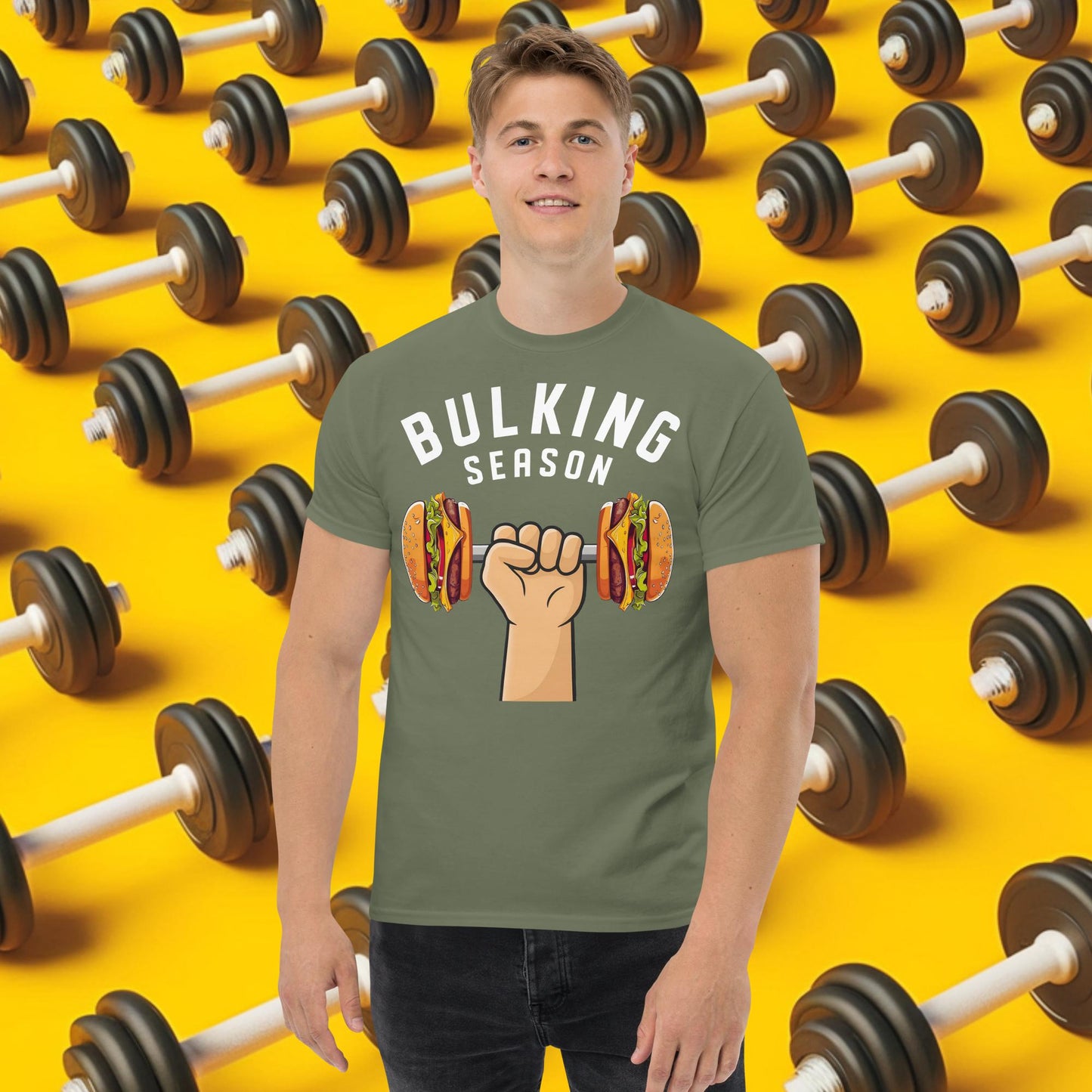 Bulking Season Funny Bulk Diet Gym Workout Fitness tee Military Green T-shirts Bodybuilding Bulking Burgers Fast Food Fitness Gym Pump Cover Workout Next Cult Brand