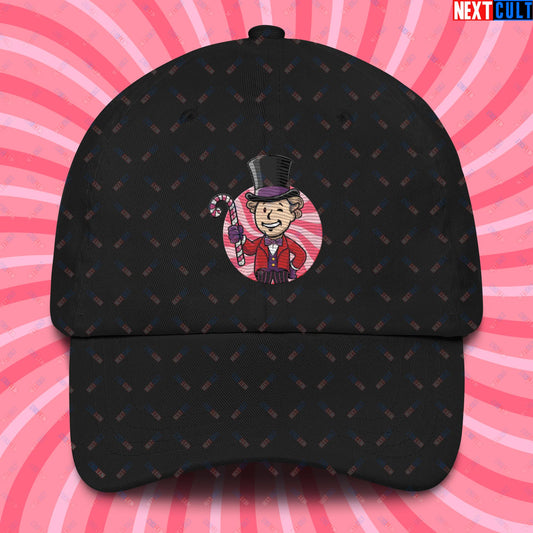 Candy Boy Willy Wonka Vault Boy Fallout Funny Meme Cartoon Mashup Dad hat Black Hats Fallout Movies Vault Boy Willy Wonka Next Cult Brand