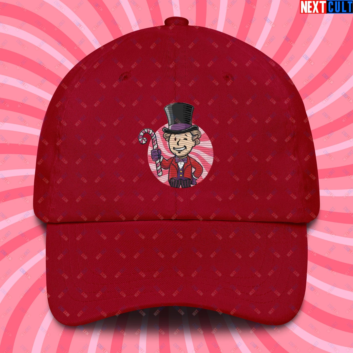 Candy Boy Willy Wonka Vault Boy Fallout Funny Meme Cartoon Mashup Dad hat Cranberry Hats Fallout Movies Vault Boy Willy Wonka Next Cult Brand