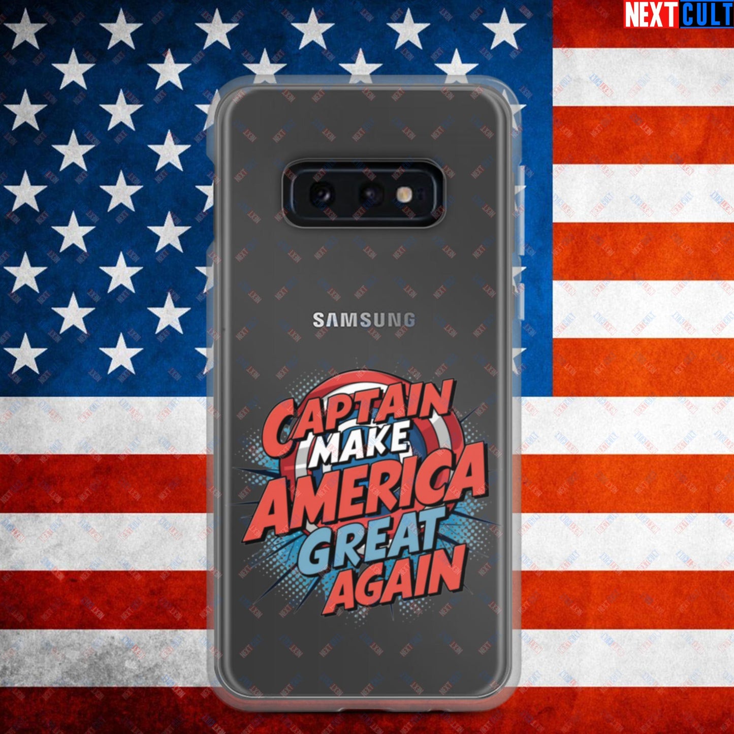 Captain Make America Great Again Donald Trump Funny MAGA Clear Case for Samsung Samsung Galaxy S10e Mobile Phone Cases Conspiracy Theories Donald Trump Politics Republicans Next Cult Brand