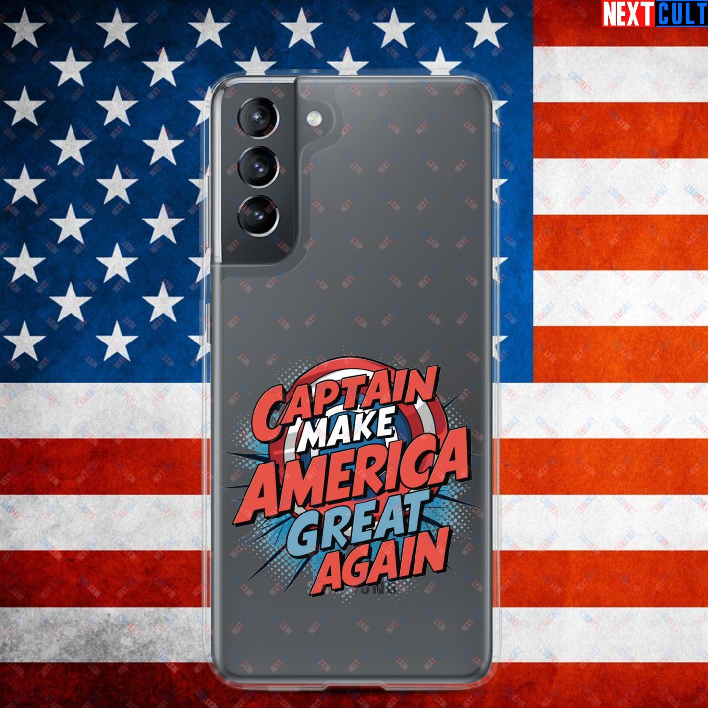 Captain Make America Great Again Donald Trump Funny MAGA Clear Case for Samsung Samsung Galaxy S21 Mobile Phone Cases Conspiracy Theories Donald Trump Politics Republicans Next Cult Brand