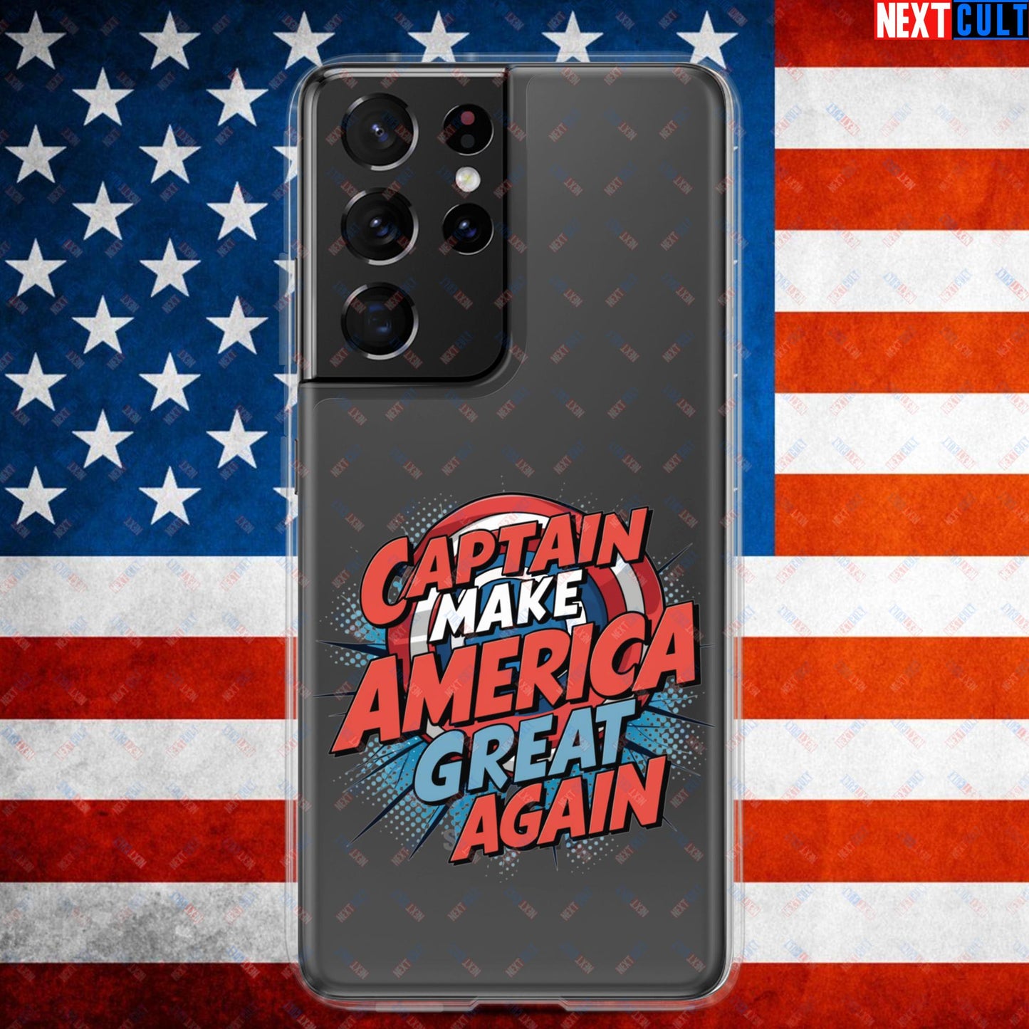 Captain Make America Great Again Donald Trump Funny MAGA Clear Case for Samsung Samsung Galaxy S21 Ultra Mobile Phone Cases Conspiracy Theories Donald Trump Politics Republicans Next Cult Brand