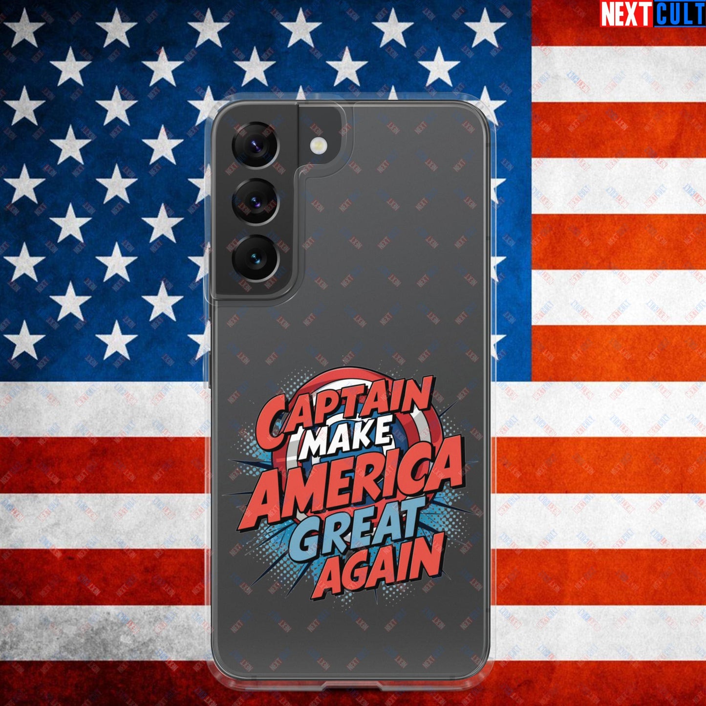 Captain Make America Great Again Donald Trump Funny MAGA Clear Case for Samsung Samsung Galaxy S22 Mobile Phone Cases Conspiracy Theories Donald Trump Politics Republicans Next Cult Brand