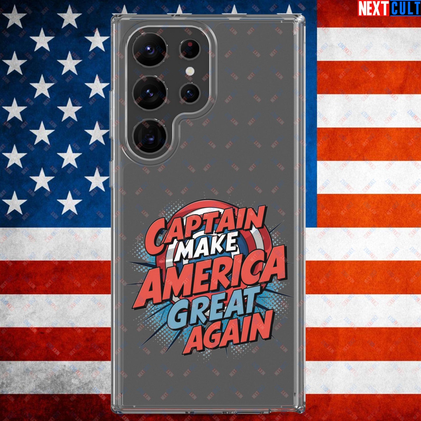 Captain Make America Great Again Donald Trump Funny MAGA Clear Case for Samsung Samsung Galaxy S23 Ultra Mobile Phone Cases Conspiracy Theories Donald Trump Politics Republicans Next Cult Brand