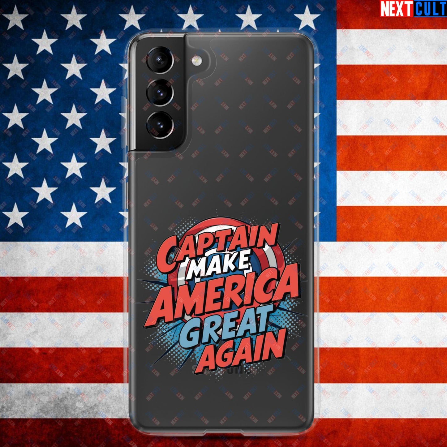 Captain Make America Great Again Donald Trump Funny MAGA Clear Case for Samsung Samsung Galaxy S21 Plus Mobile Phone Cases Conspiracy Theories Donald Trump Politics Republicans Next Cult Brand