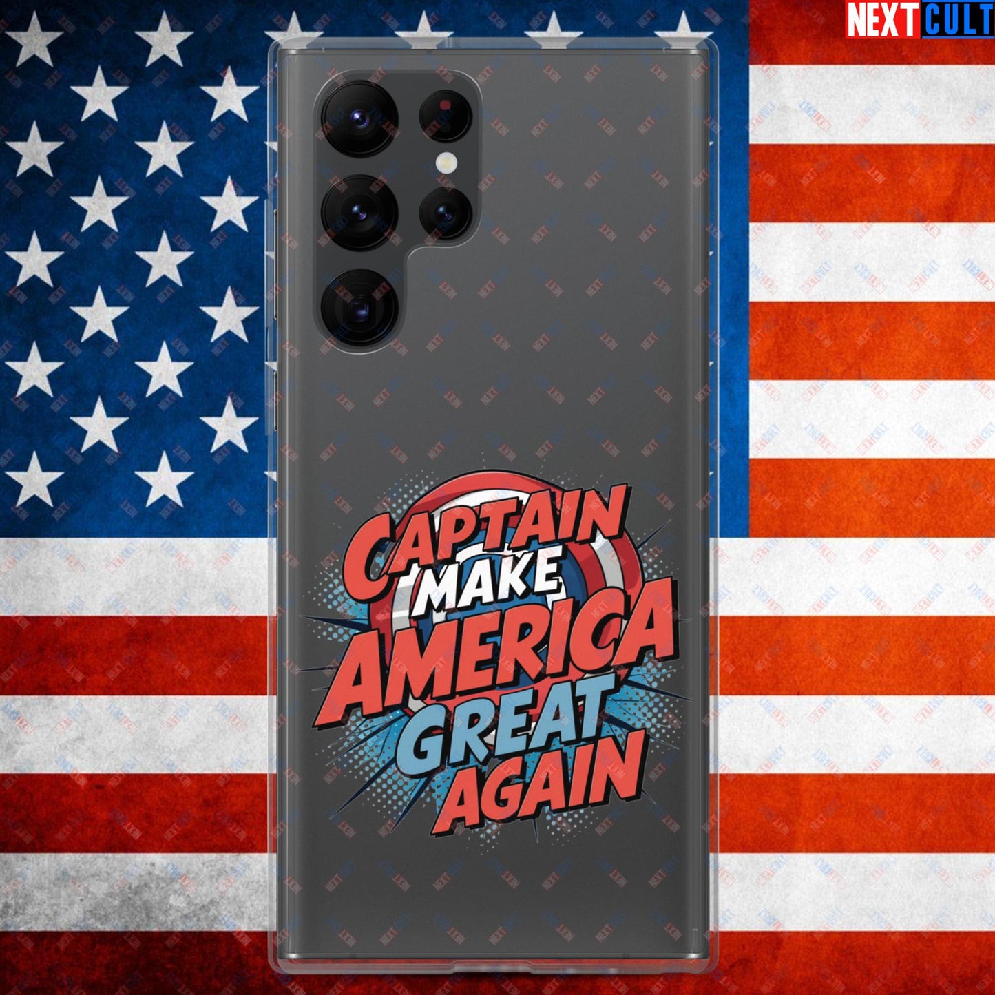 Captain Make America Great Again Donald Trump Funny MAGA Clear Case for Samsung Samsung Galaxy S22 Ultra Mobile Phone Cases Conspiracy Theories Donald Trump Politics Republicans Next Cult Brand