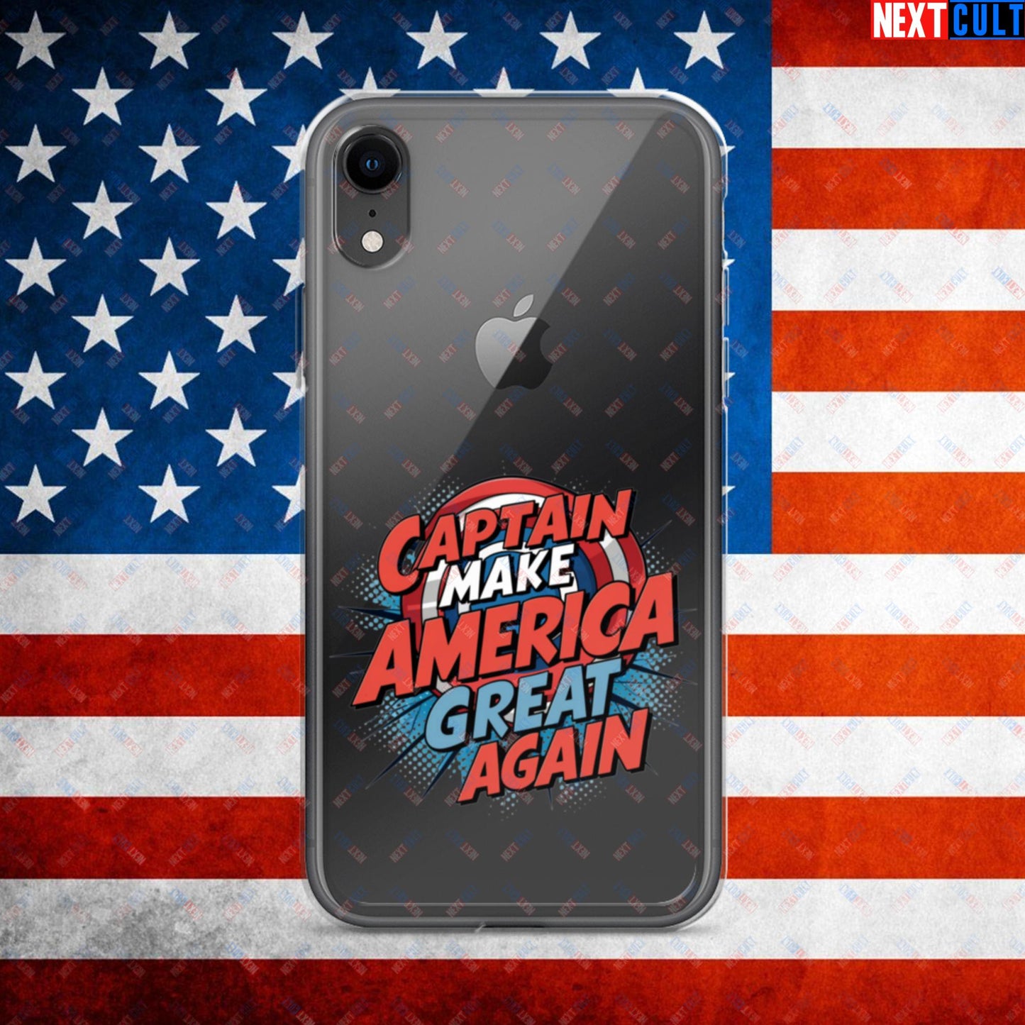 Captain Make America Great Again Donald Trump Funny MAGA Clear Case for iPhone iPhone XR Mobile Phone Cases Conspiracy Theories Donald Trump Politics Republicans Next Cult Brand