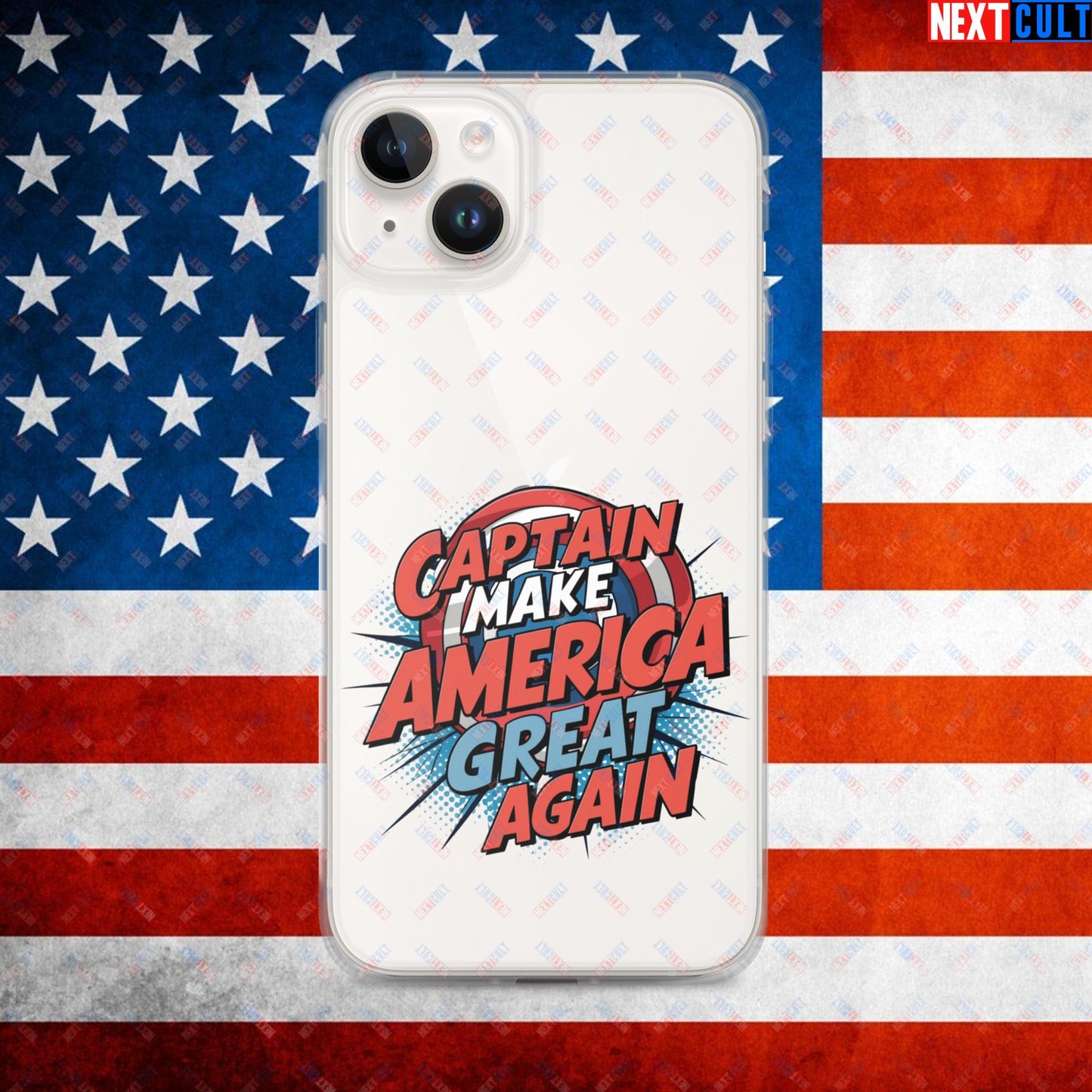 Captain Make America Great Again Donald Trump Funny MAGA Clear Case for iPhone iPhone 14 Plus Mobile Phone Cases Conspiracy Theories Donald Trump Politics Republicans Next Cult Brand