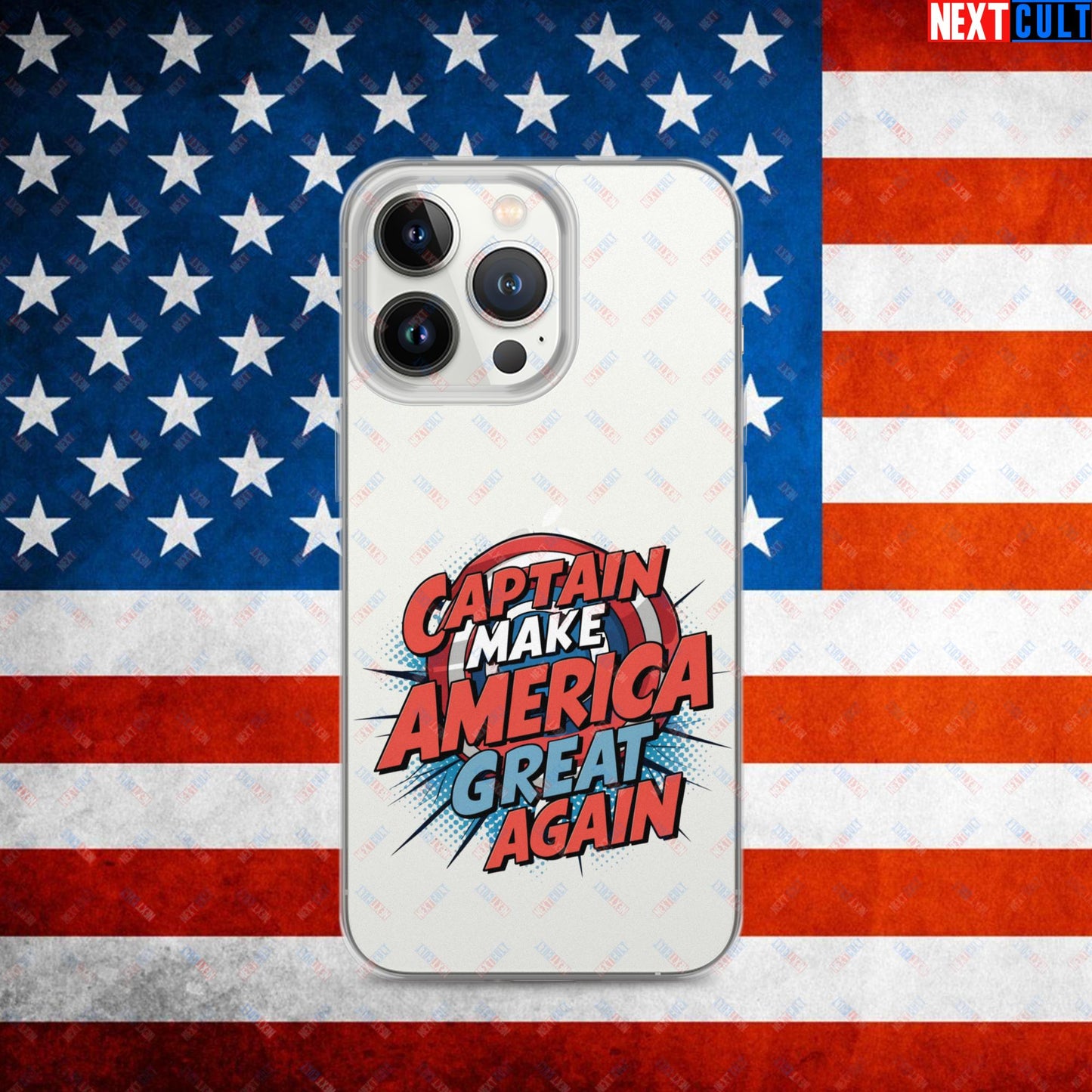Captain Make America Great Again Donald Trump Funny MAGA Clear Case for iPhone iPhone 13 Pro Mobile Phone Cases Conspiracy Theories Donald Trump Politics Republicans Next Cult Brand