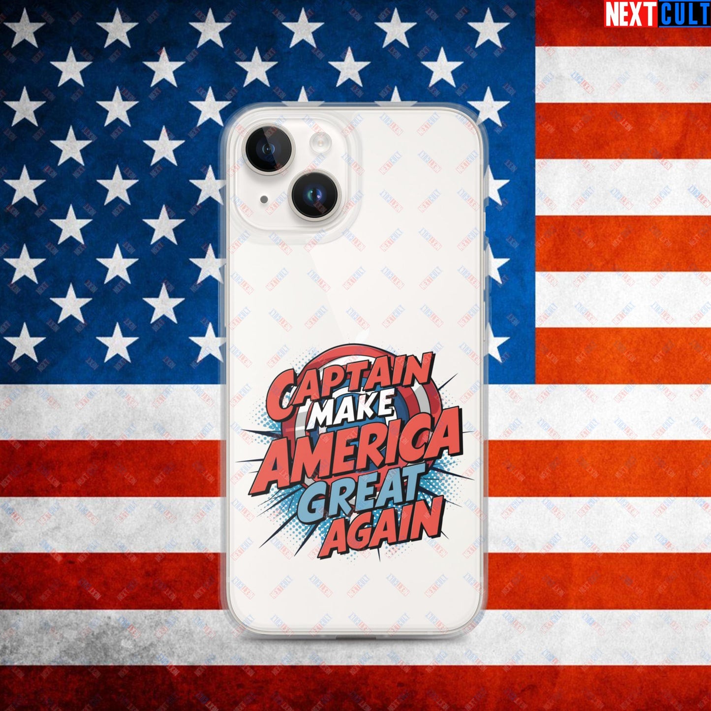 Captain Make America Great Again Donald Trump Funny MAGA Clear Case for iPhone iPhone 14 Mobile Phone Cases Conspiracy Theories Donald Trump Politics Republicans Next Cult Brand