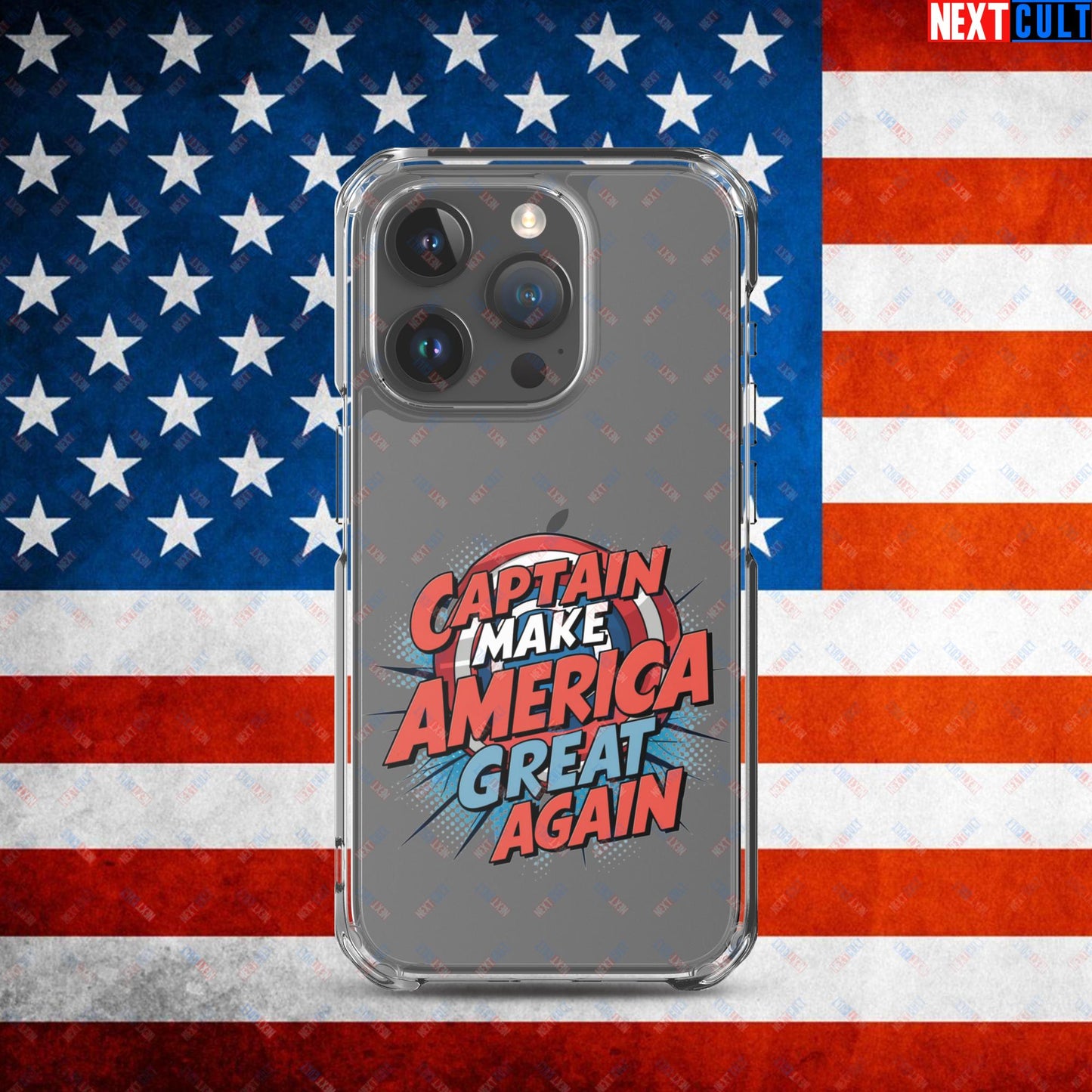 Captain Make America Great Again Donald Trump Funny MAGA Clear Case for iPhone iPhone 15 Pro Mobile Phone Cases Conspiracy Theories Donald Trump Politics Republicans Next Cult Brand
