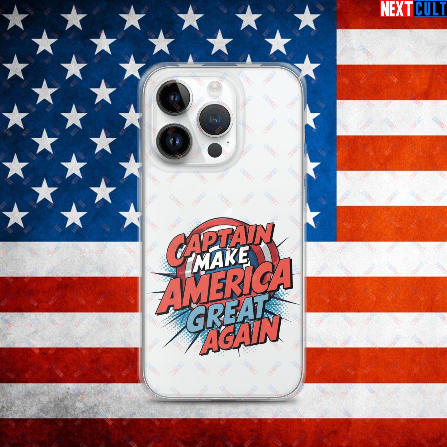 Captain Make America Great Again Donald Trump Funny MAGA Clear Case for iPhone iPhone 14 Pro Mobile Phone Cases Conspiracy Theories Donald Trump Politics Republicans Next Cult Brand