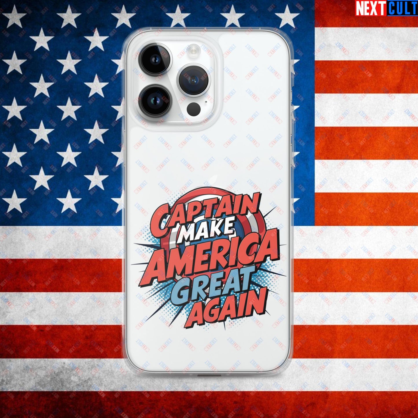 Captain Make America Great Again Donald Trump Funny MAGA Clear Case for iPhone iPhone 14 Pro Max Mobile Phone Cases Conspiracy Theories Donald Trump Politics Republicans Next Cult Brand