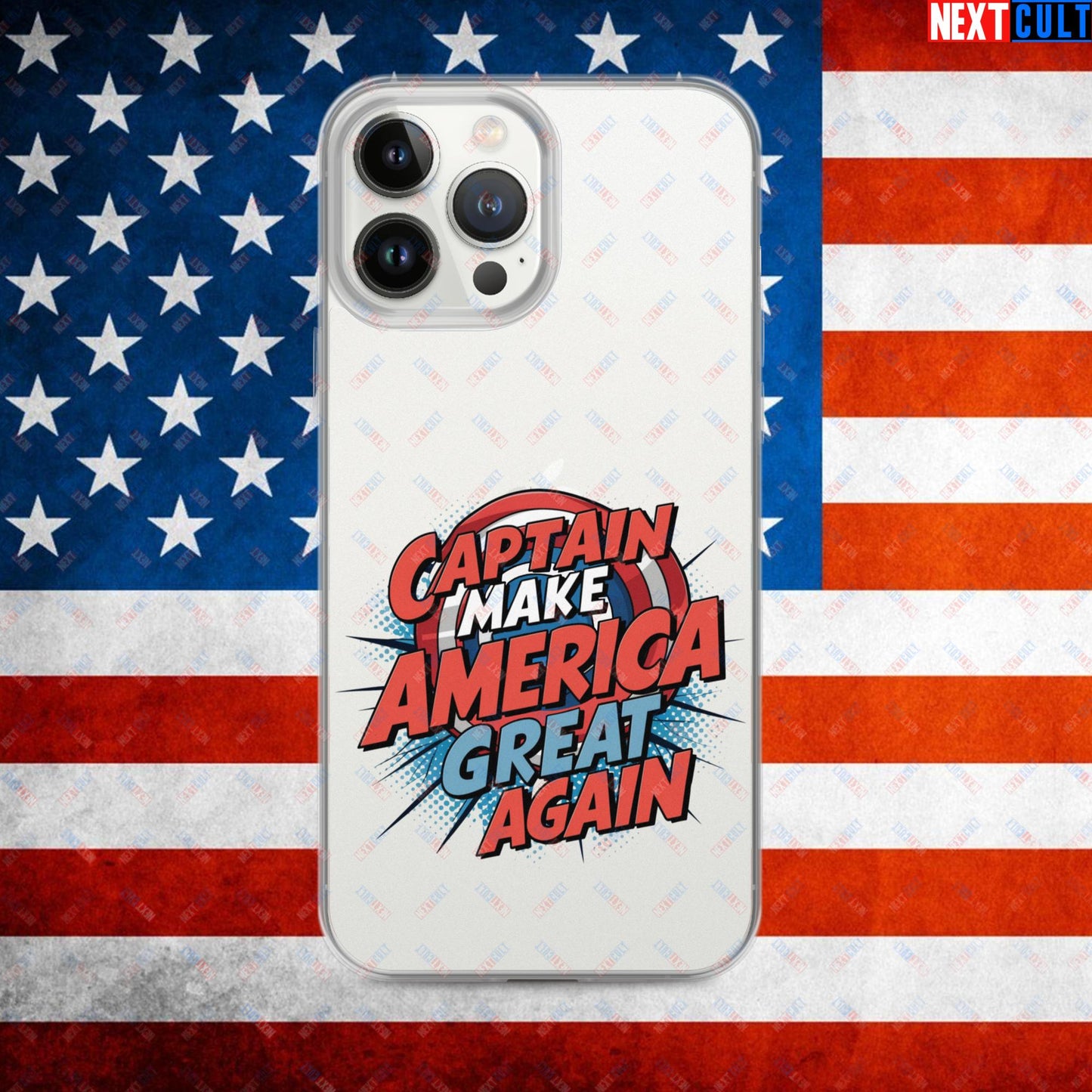 Captain Make America Great Again Donald Trump Funny MAGA Clear Case for iPhone iPhone 13 Pro Max Mobile Phone Cases Conspiracy Theories Donald Trump Politics Republicans Next Cult Brand