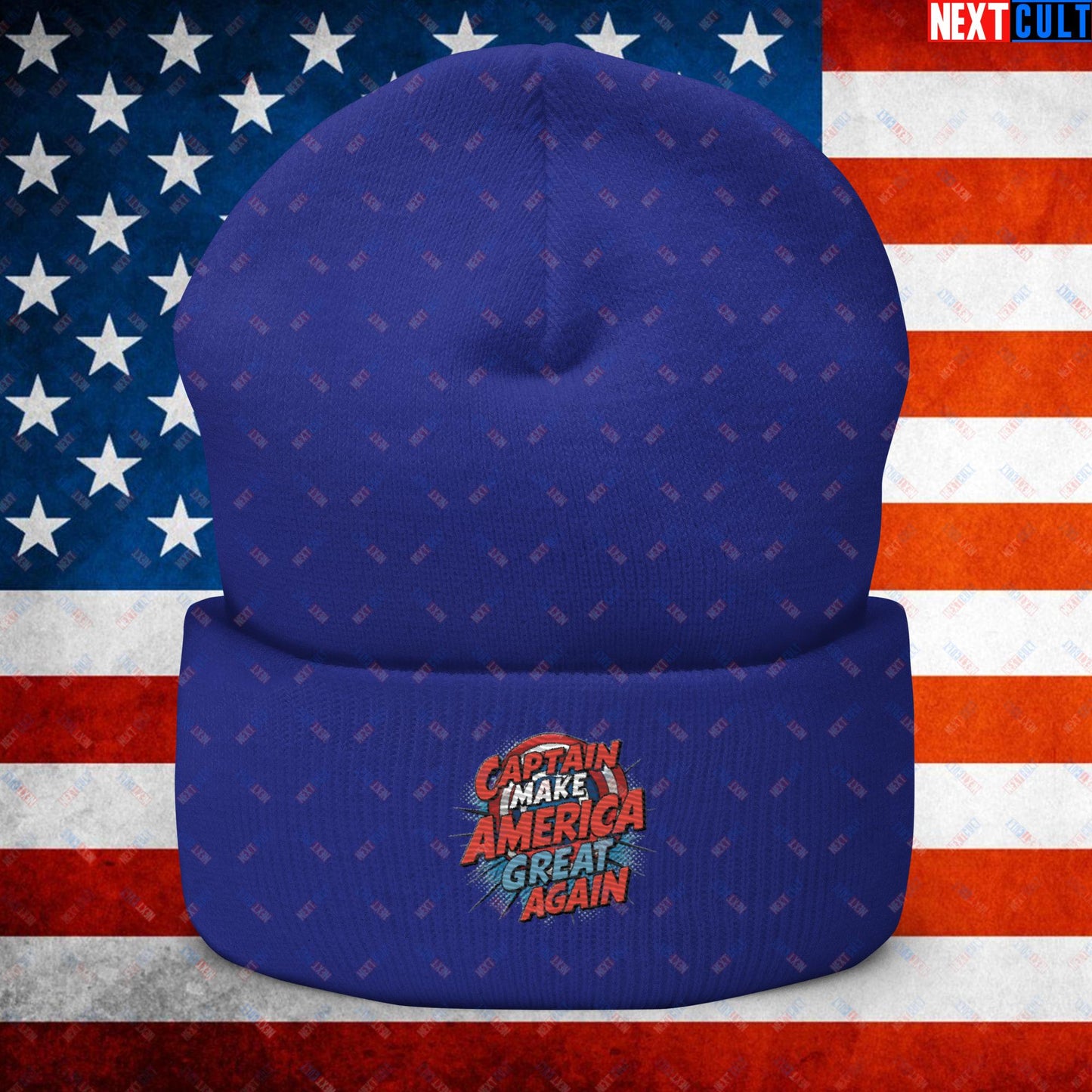 Captain Make America Great Again Donald Trump Funny MAGA Cuffed Beanie Royal Hats Conspiracy Theories Donald Trump Politics Republicans Next Cult Brand