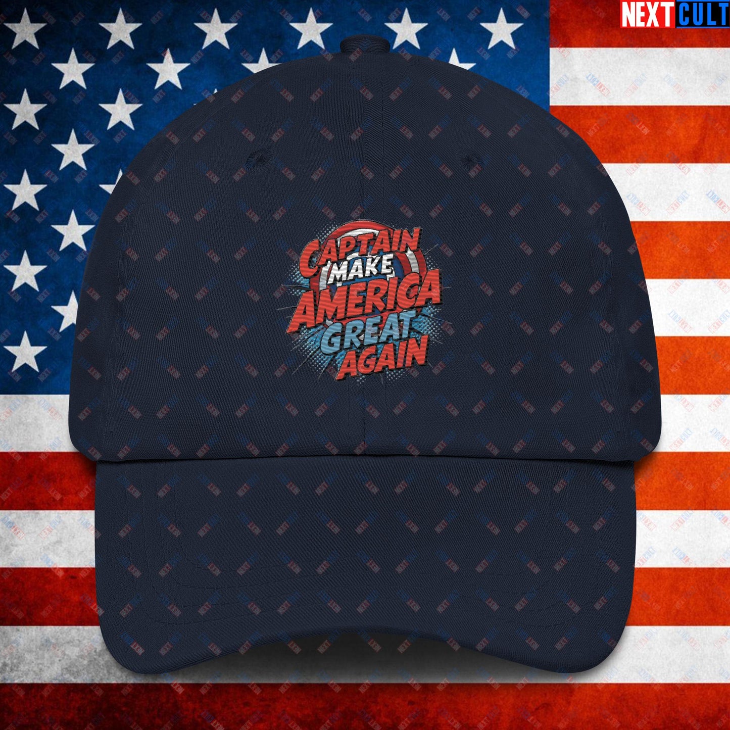 Captain Make America Great Again Donald Trump Funny MAGA Dad hat Navy Hats Conspiracy Theories Donald Trump Politics Republicans Next Cult Brand