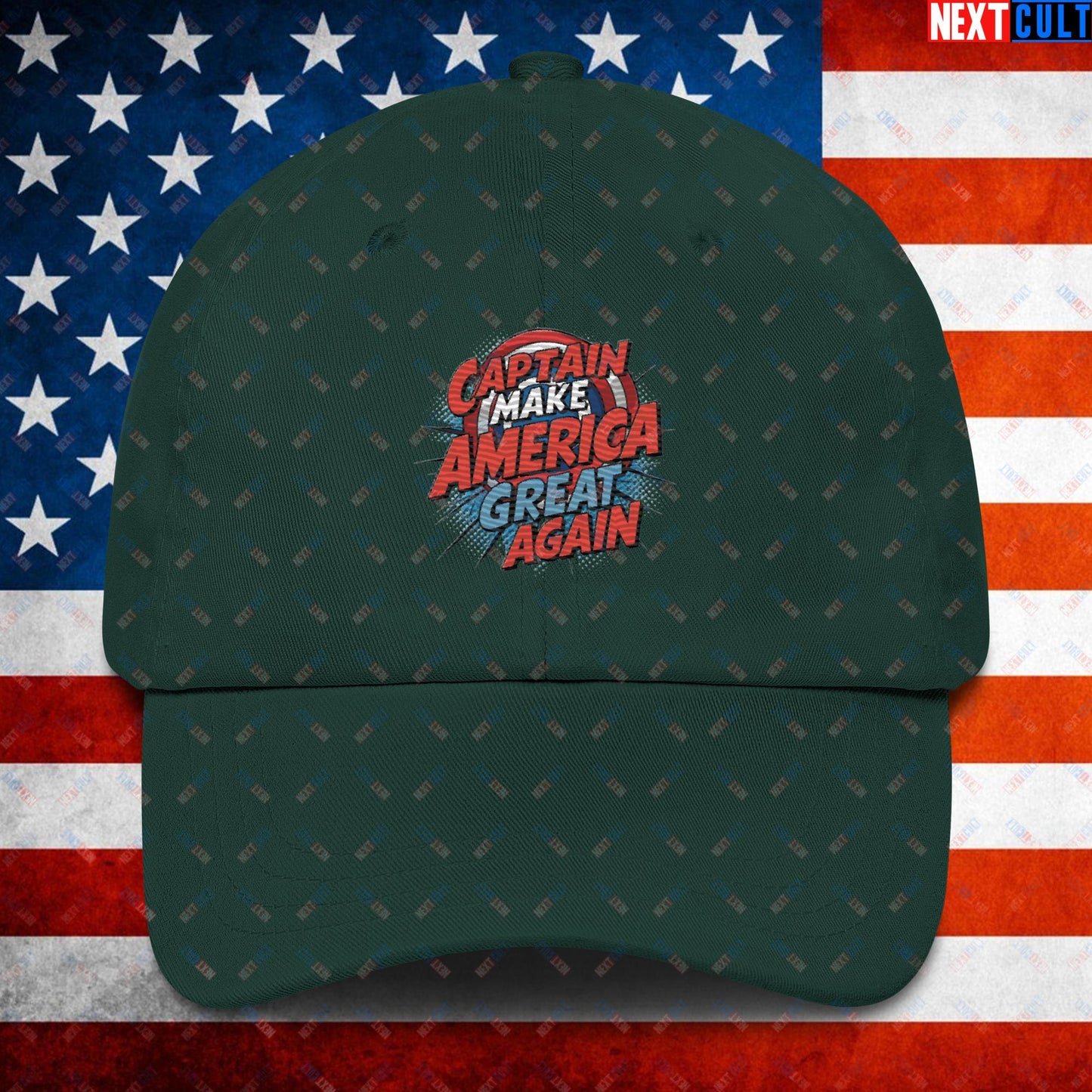 Captain Make America Great Again Donald Trump Funny MAGA Dad hat Spruce Hats Conspiracy Theories Donald Trump Politics Republicans Next Cult Brand