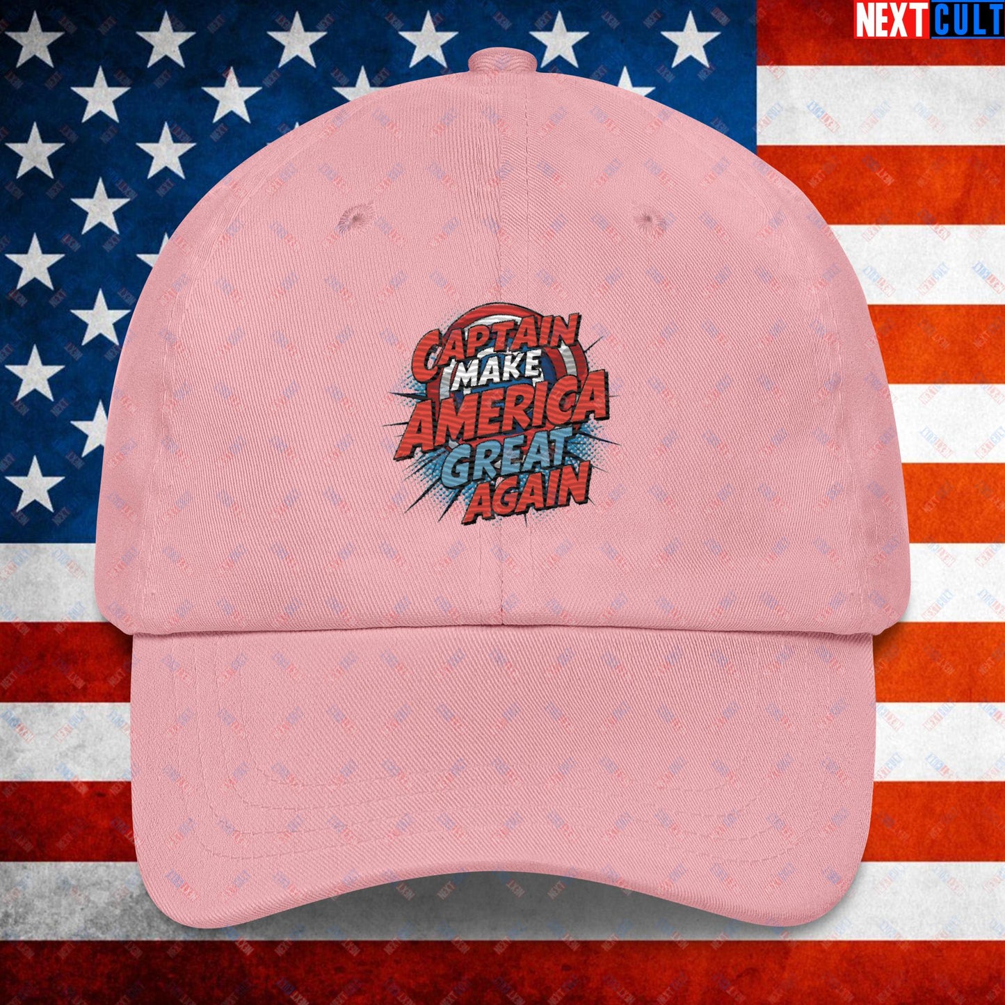 Captain Make America Great Again Donald Trump Funny MAGA Dad hat Pink Hats Conspiracy Theories Donald Trump Politics Republicans Next Cult Brand