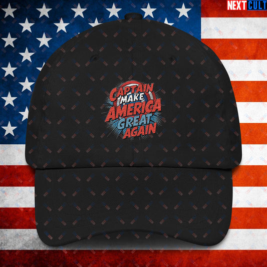 Captain Make America Great Again Donald Trump Funny MAGA Dad hat Black Hats Conspiracy Theories Donald Trump Politics Republicans Next Cult Brand