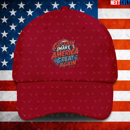 Captain Make America Great Again Donald Trump Funny MAGA Dad hat Cranberry Hats Conspiracy Theories Donald Trump Politics Republicans Next Cult Brand