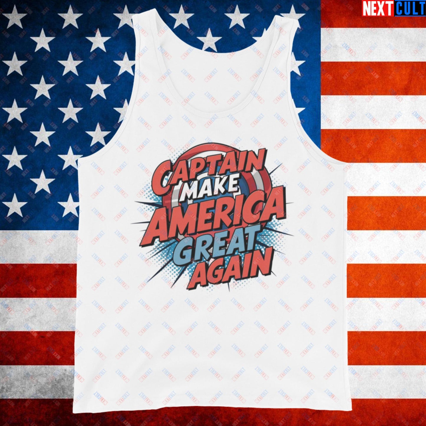 Captain Make America Great Again Donald Trump Funny MAGA Tank Top White Tank Tops Conspiracy Theories Donald Trump Politics Republicans Next Cult Brand