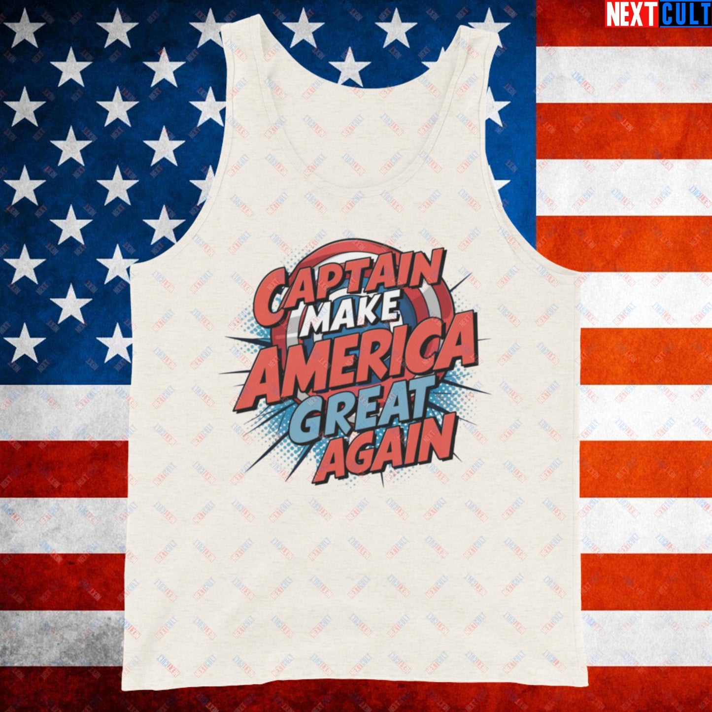 Captain Make America Great Again Donald Trump Funny MAGA Tank Top Oatmeal Triblend Tank Tops Conspiracy Theories Donald Trump Politics Republicans Next Cult Brand