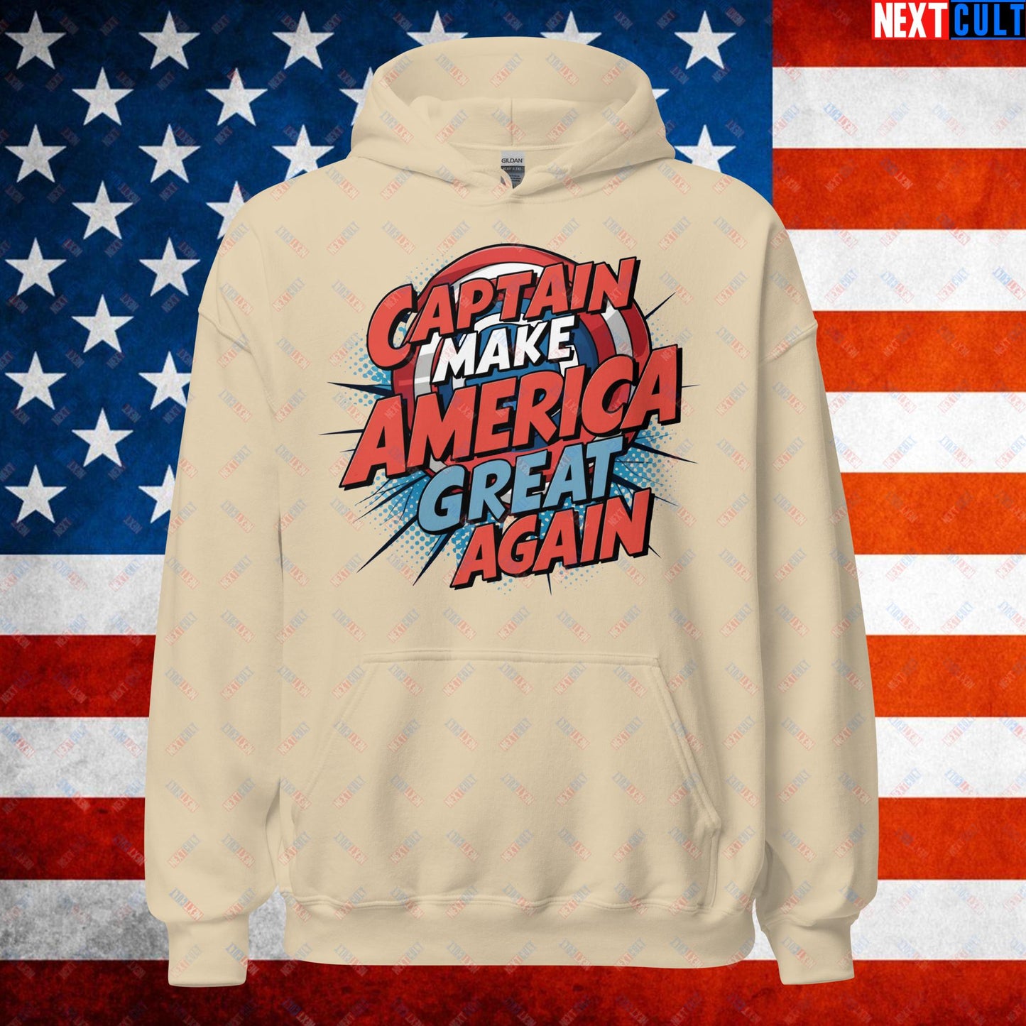 Captain Make America Great Again Donald Trump Funny MAGA Unisex Hoodie Sand Hoodies Conspiracy Theories Donald Trump Politics Republicans Next Cult Brand