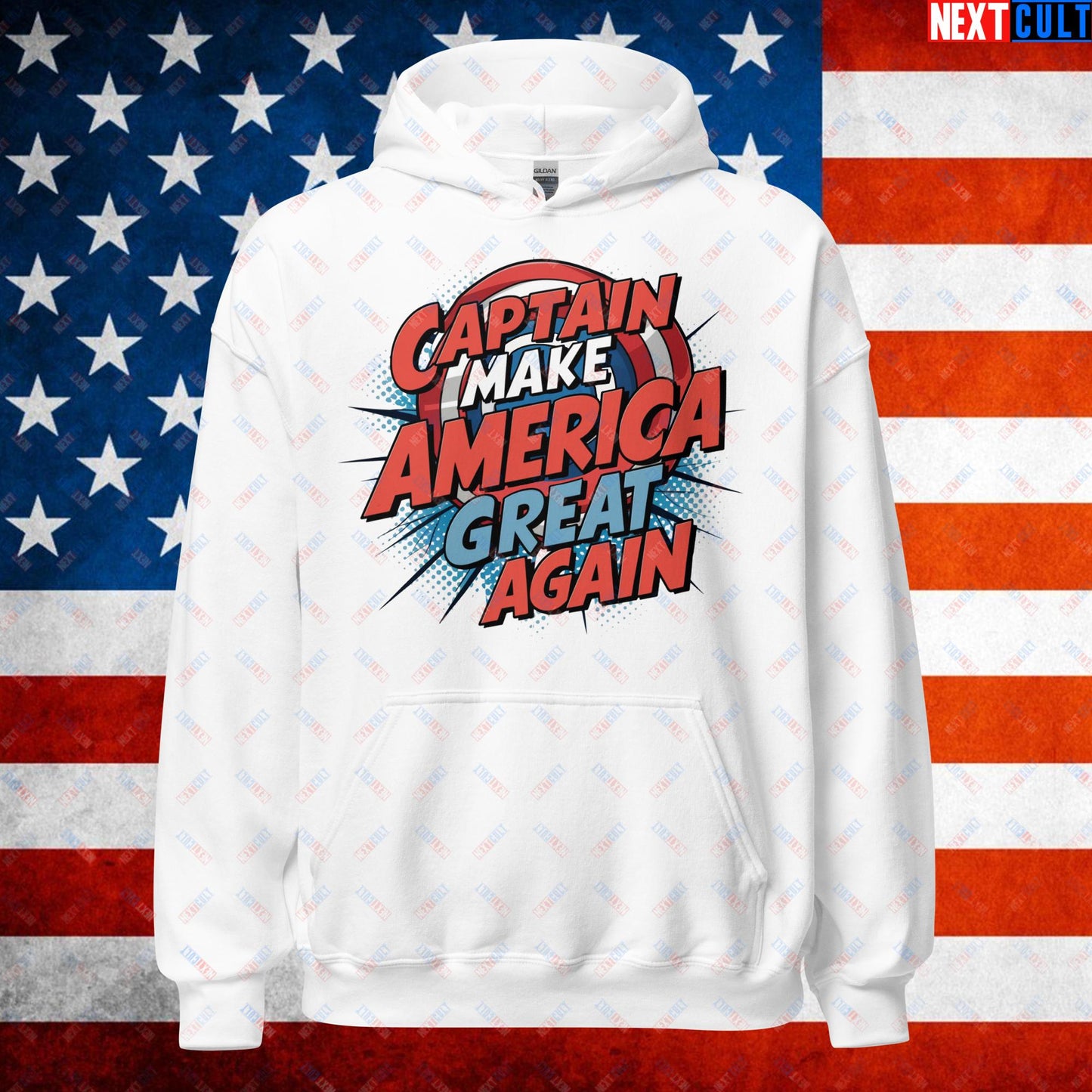 Captain Make America Great Again Donald Trump Funny MAGA Unisex Hoodie White Hoodies Conspiracy Theories Donald Trump Politics Republicans Next Cult Brand