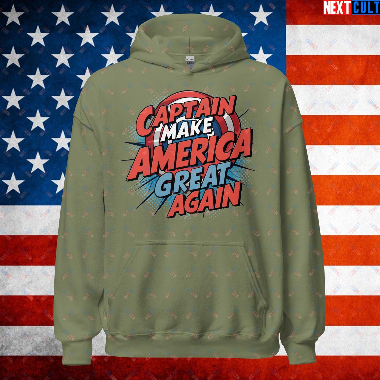 Captain Make America Great Again Donald Trump Funny MAGA Unisex Hoodie Military Green Hoodies Conspiracy Theories Donald Trump Politics Republicans Next Cult Brand