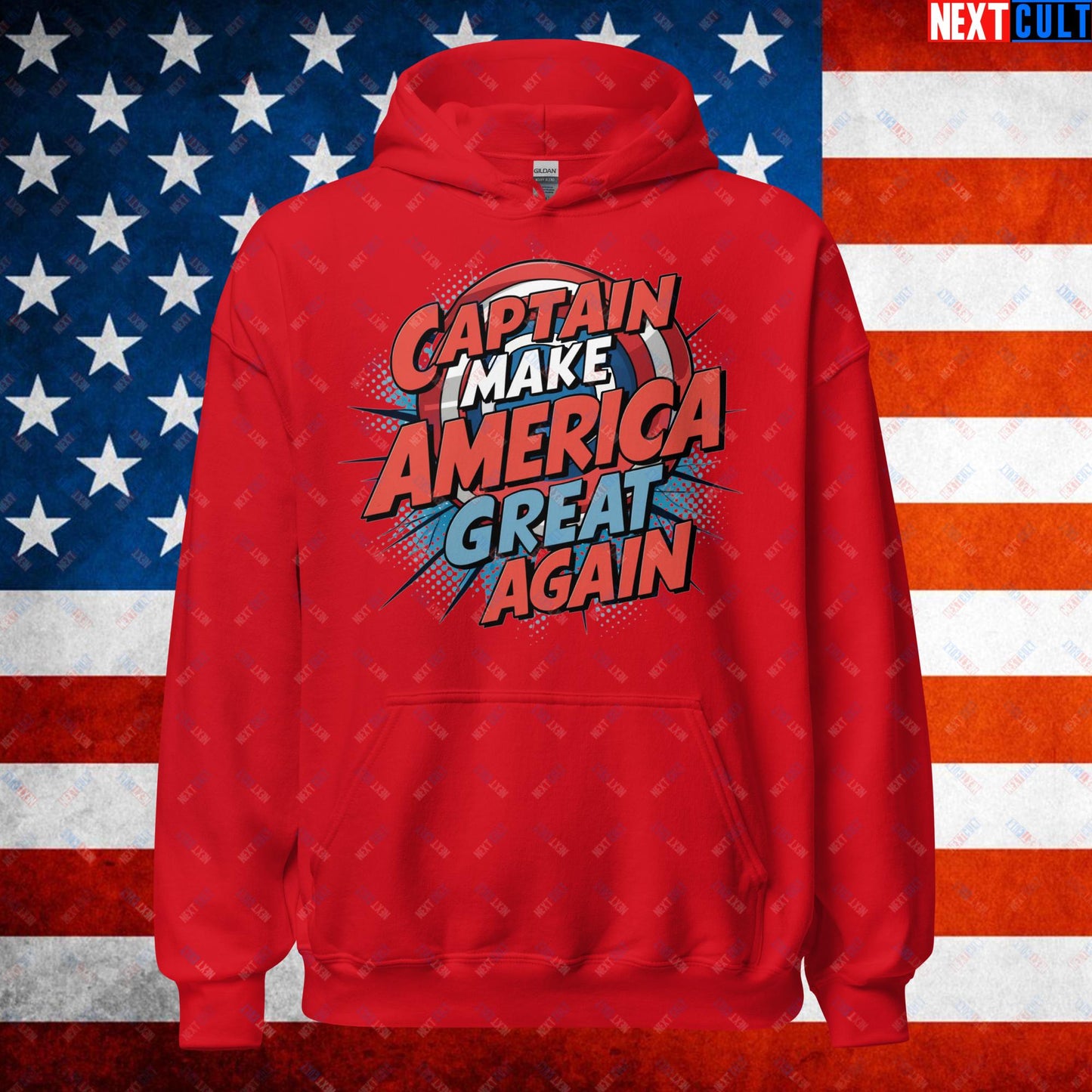 Captain Make America Great Again Donald Trump Funny MAGA Unisex Hoodie Red Hoodies Conspiracy Theories Donald Trump Politics Republicans Next Cult Brand
