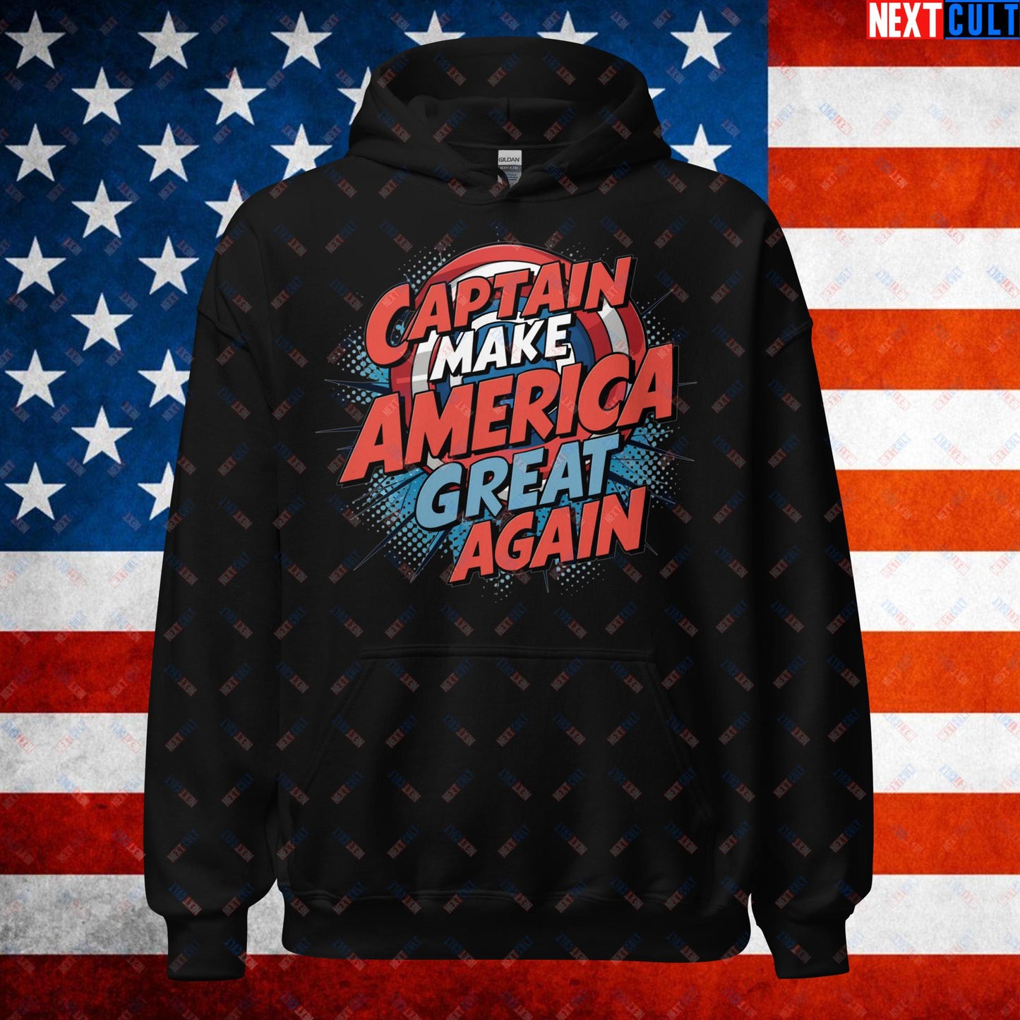 Captain Make America Great Again Donald Trump Funny MAGA Unisex Hoodie Black Hoodies Conspiracy Theories Donald Trump Politics Republicans Next Cult Brand