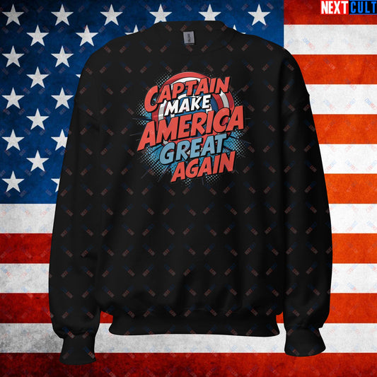 Captain Make America Great Again Donald Trump Funny MAGA Unisex Sweatshirt Black Sweatshirts Conspiracy Theories Donald Trump Politics Republicans Next Cult Brand