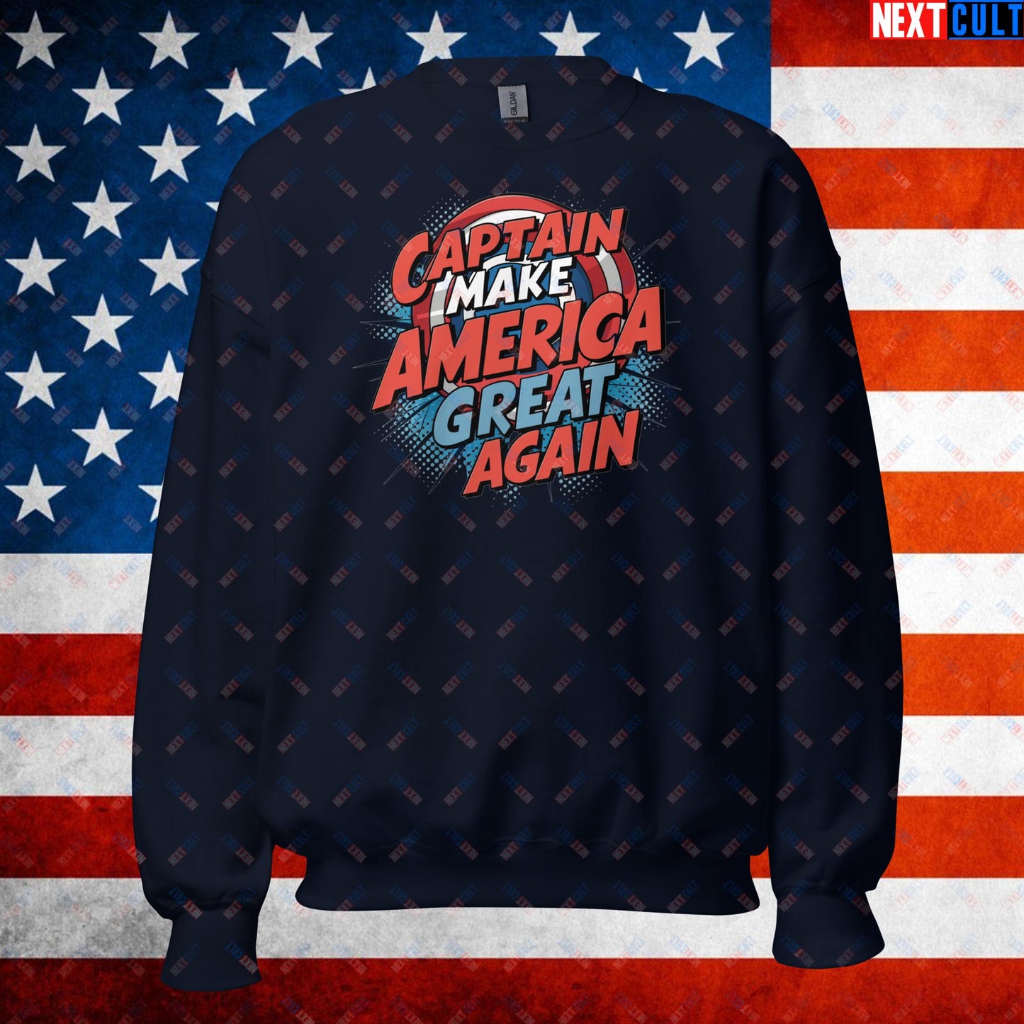 Captain Make America Great Again Donald Trump Funny MAGA Unisex Sweatshirt Navy Sweatshirts Conspiracy Theories Donald Trump Politics Republicans Next Cult Brand
