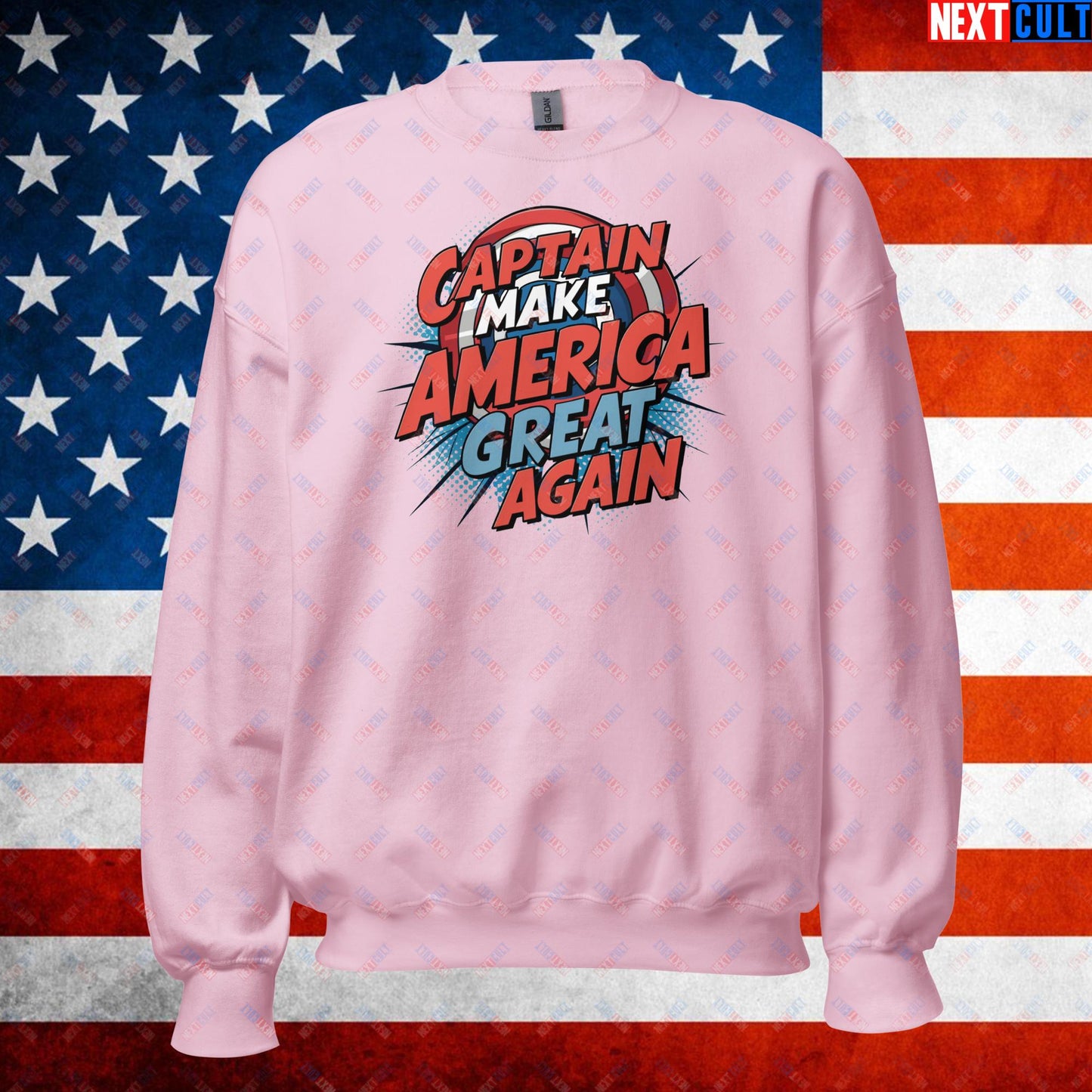 Captain Make America Great Again Donald Trump Funny MAGA Unisex Sweatshirt Light Pink Sweatshirts Conspiracy Theories Donald Trump Politics Republicans Next Cult Brand
