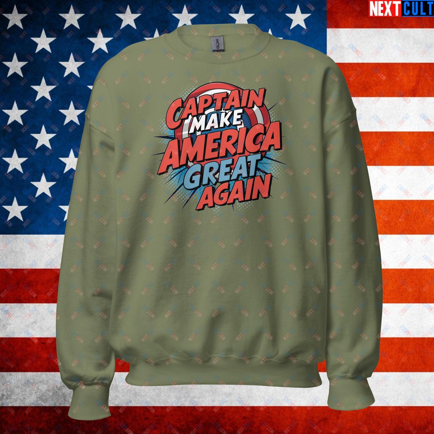Captain Make America Great Again Donald Trump Funny MAGA Unisex Sweatshirt Military Green Sweatshirts Conspiracy Theories Donald Trump Politics Republicans Next Cult Brand