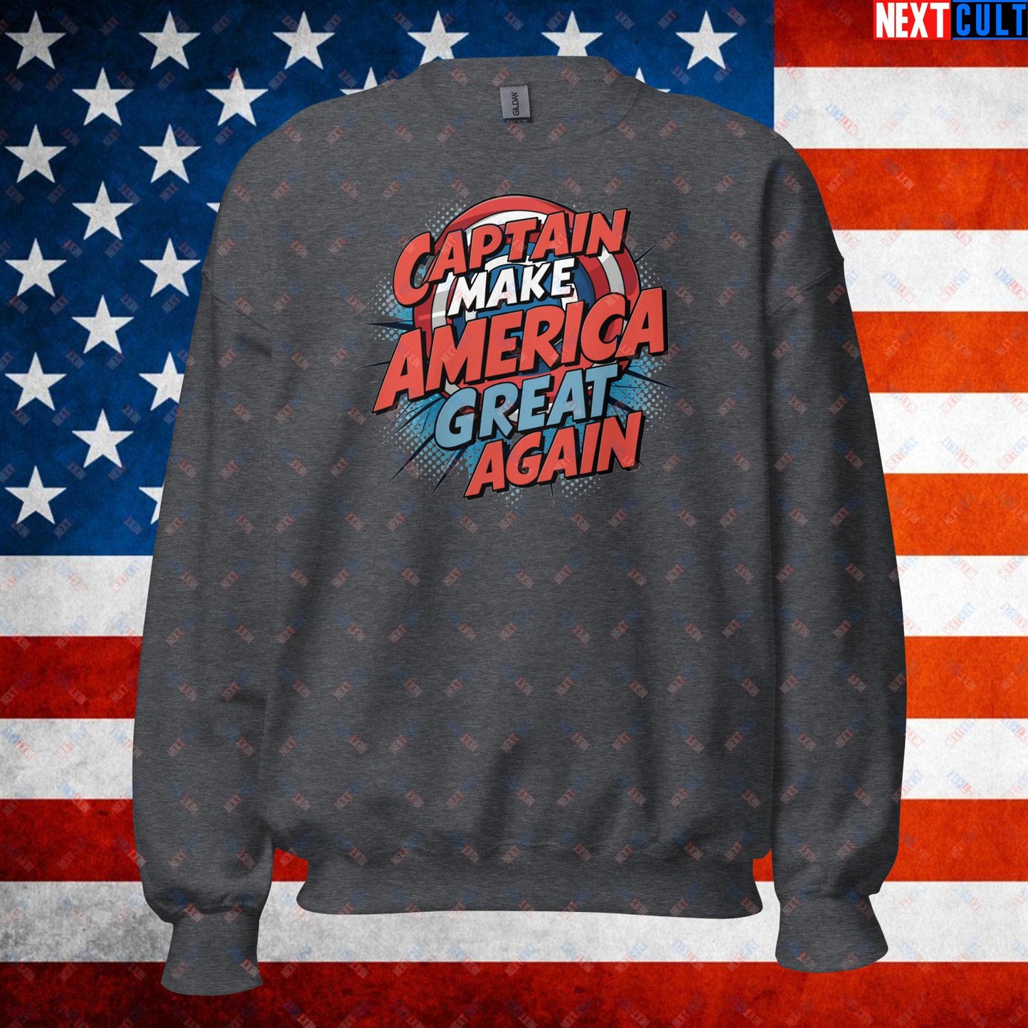 Captain Make America Great Again Donald Trump Funny MAGA Unisex Sweatshirt Dark Heather Sweatshirts Conspiracy Theories Donald Trump Politics Republicans Next Cult Brand